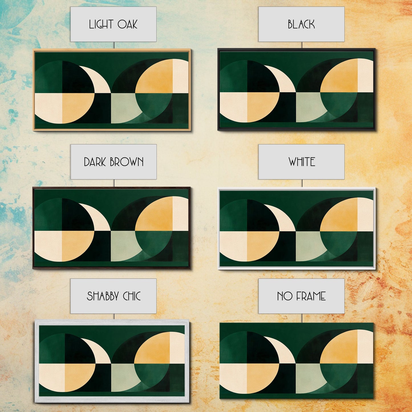 Extra Large Horizontal Emerald Green Geometric Mid Century Modern Wall Art, Framed Canvas Print, Oversized Art