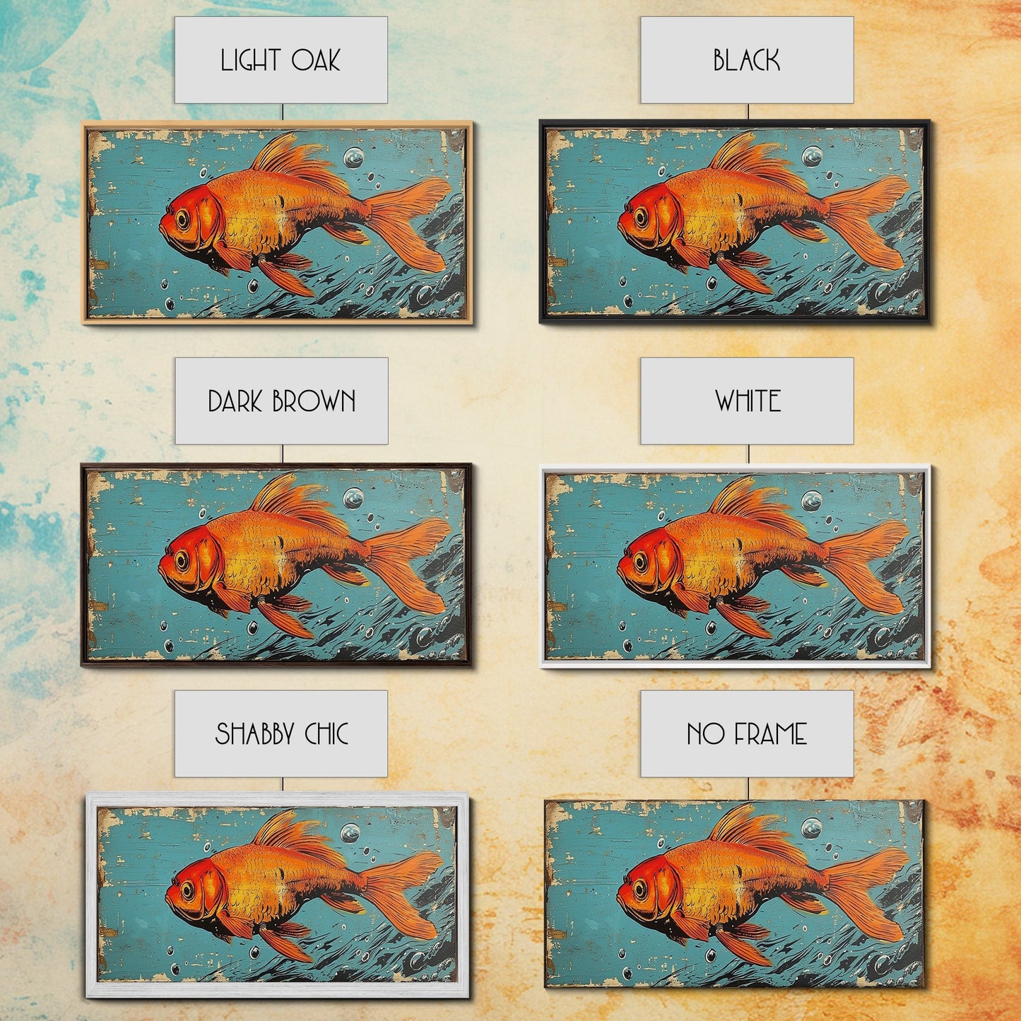 Retro 80s Style Painting of a Gold Fish, Framed Canvas Print, Home Decor Gift Artwork, Fish Painting, Fish Art