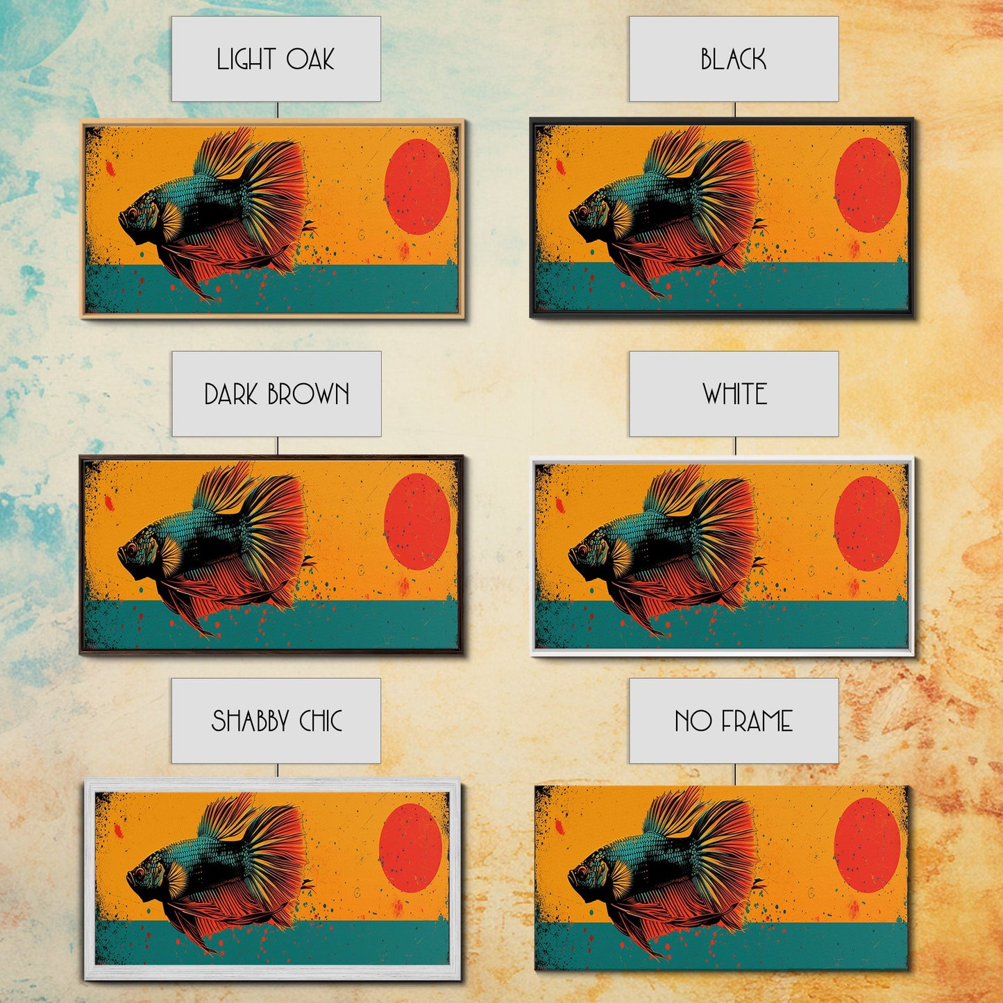 Retro 80s Style Painting of a Betta Fish, Framed Canvas Print, Home Decor Gift Artwork, Fish Painting, Betta Fish Art