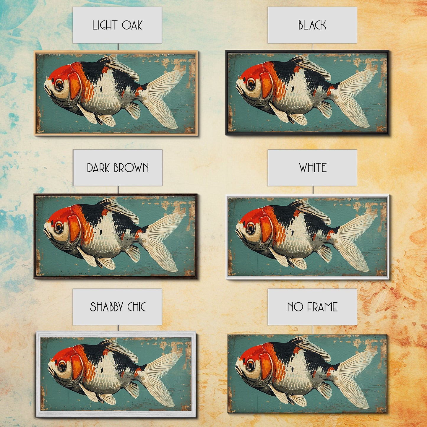 Gold Fish Painting Print, Wood Framed Canvas Print Wall Art Home Decor For Above Sofa In Living Room