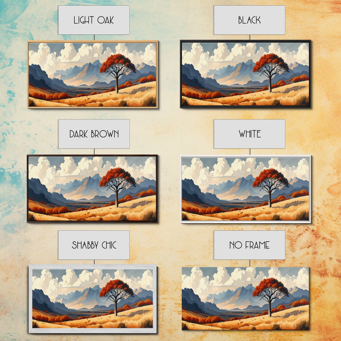 Landscape Print, Muted Southwestern Landscape, Hazy Mountain Valley Oil Painting Print, Panoramic Wall Art, Calm Above Bed Art