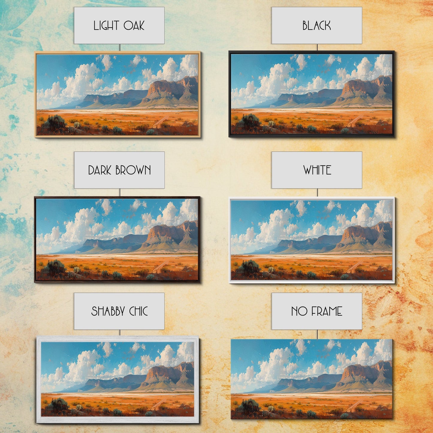 Panoramic Landscape Print Of an Arizona Desert Landscape, Framed Canvas, Rustic Farmhouse Decor, Nature Print, Minimalist Landscape Painting