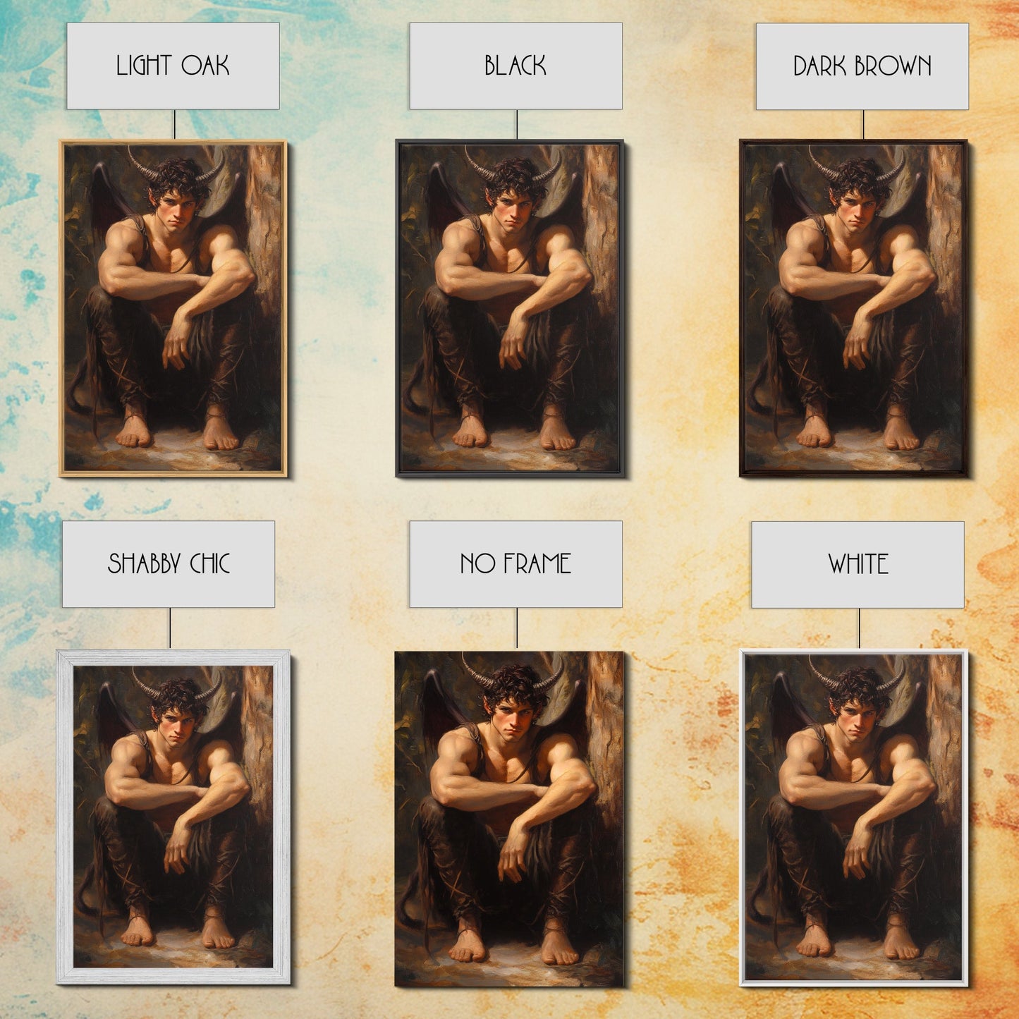 The Satyr Dark Macabre Wall Art, Framed Canvas Print, Dark Academia, Satyr Oil Painting, Halloween Decor