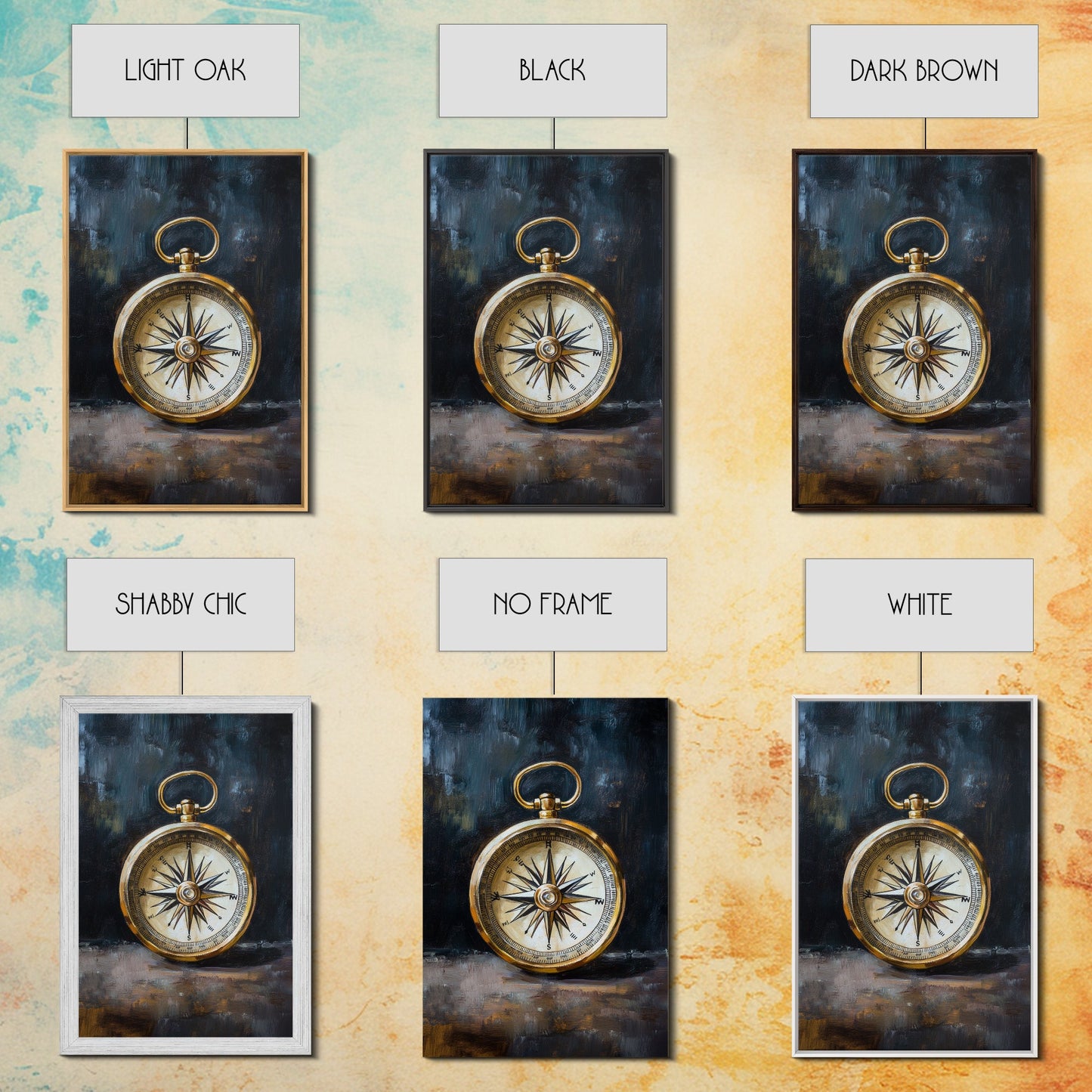 Weathered Compass Wall Art, Nautical Coastal Home Decor Wall Art Framed Canvas Print, Rustic Seaside Accent Piece, Statement Piece, Rustic Decor