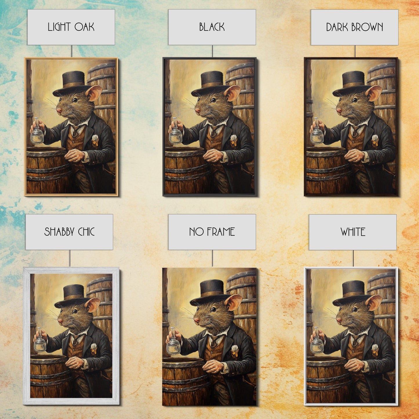 Rats with Jobs, Framed Canvas Print, Rat Painting, The Rat Whiskey Distiller, Cute Rat Home Decor