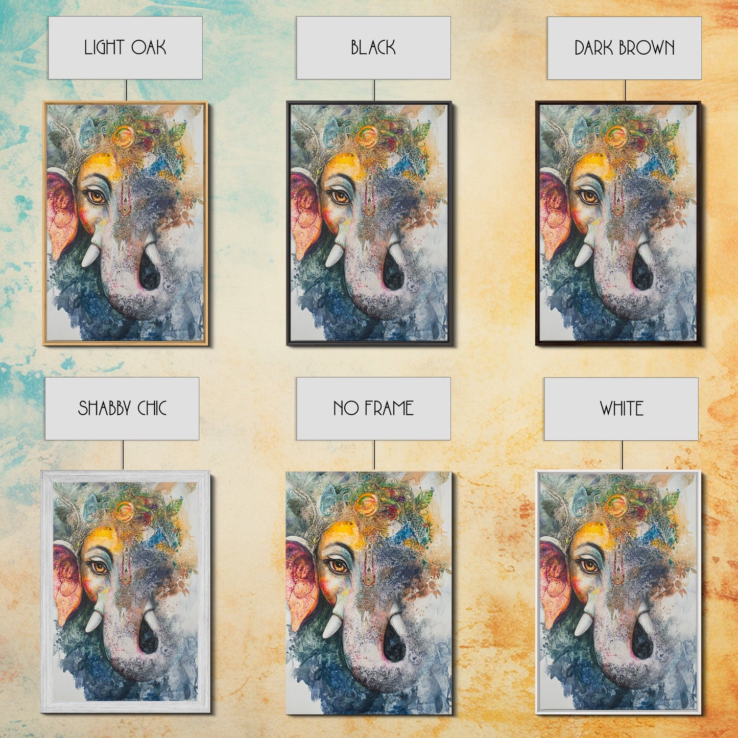 Ganesh Wall Art, Ganesha Painting Print, Framed Canvas Print, Painting of Ganesha, Ganesh Art