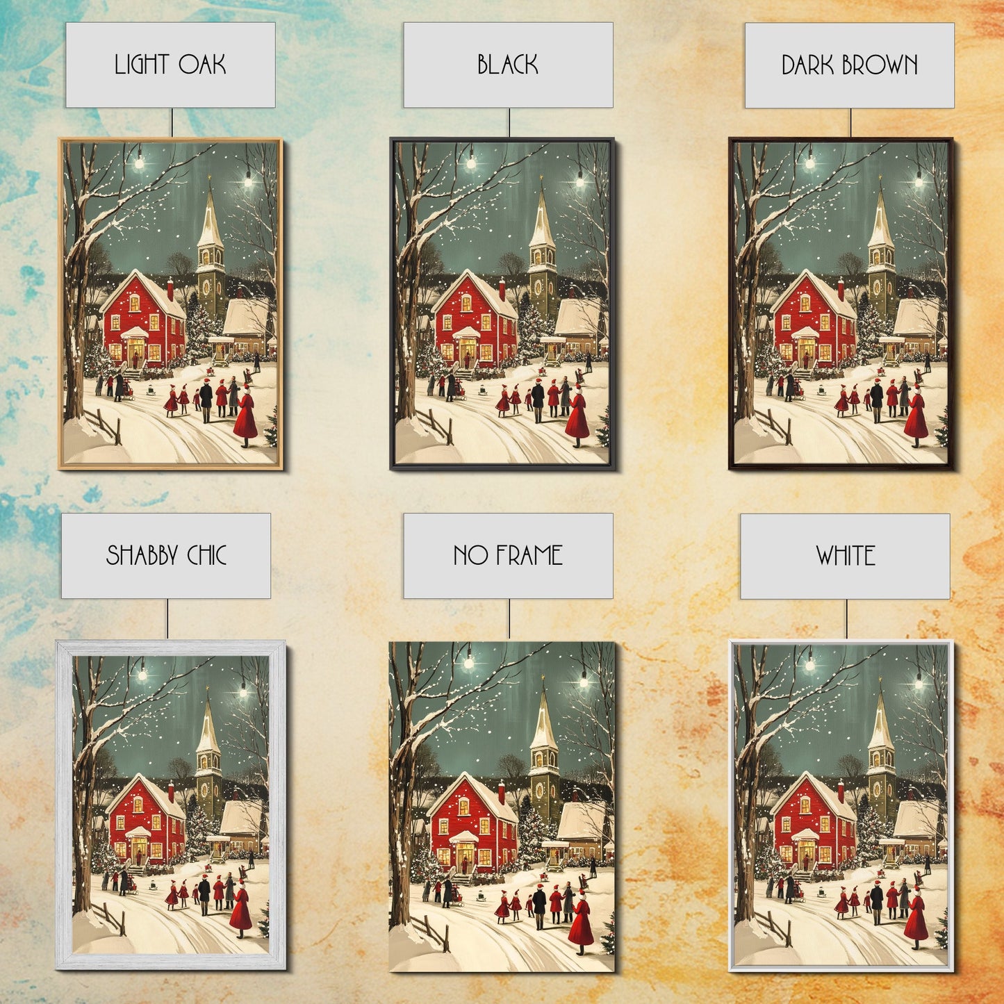 Small Town Christmas Painting Print, Christmas Village Art, Christmas Village Painting, Christmas Home Decor, Christmas Living Room Art