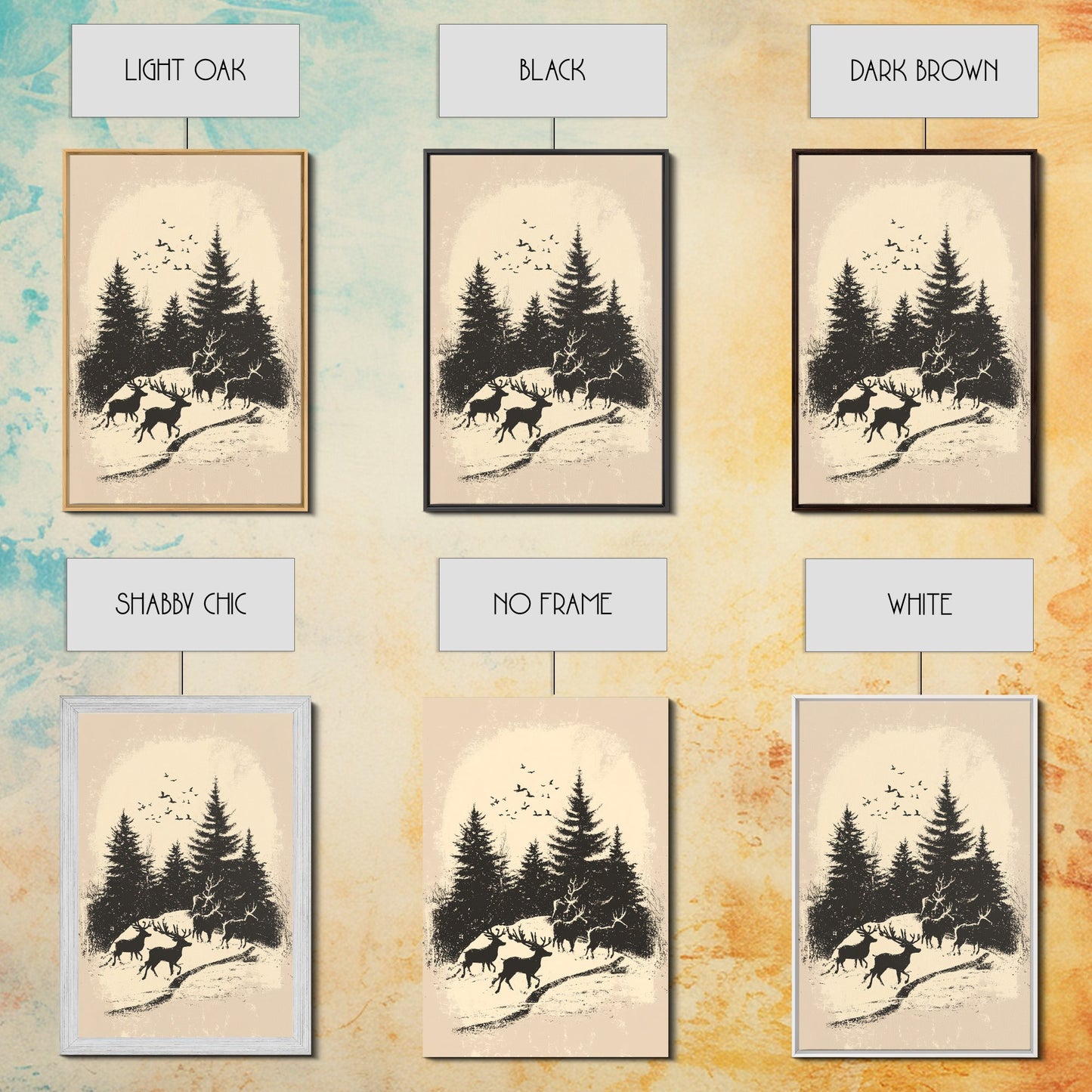 Sketch of Reindeer In The Snow Canvas Print - Framed Canvas - Minimalist Christmas Art - Boho Christmas Art - Rustic Christmas Art