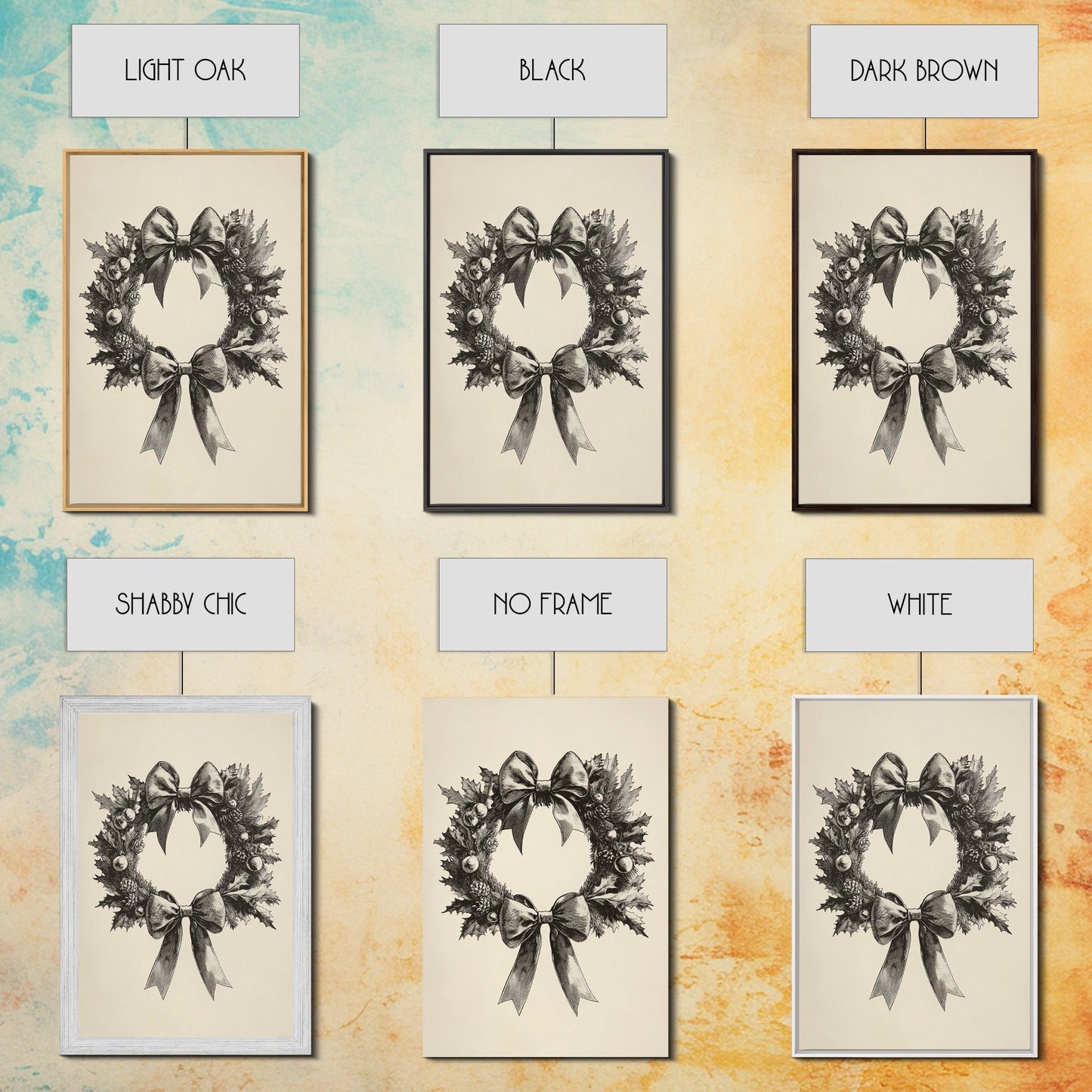 Sketch of a Christmas Wreath Canvas Print - Framed Canvas - Minimalist Christmas Art - Boho Christmas Art - Rustic Christmas Art