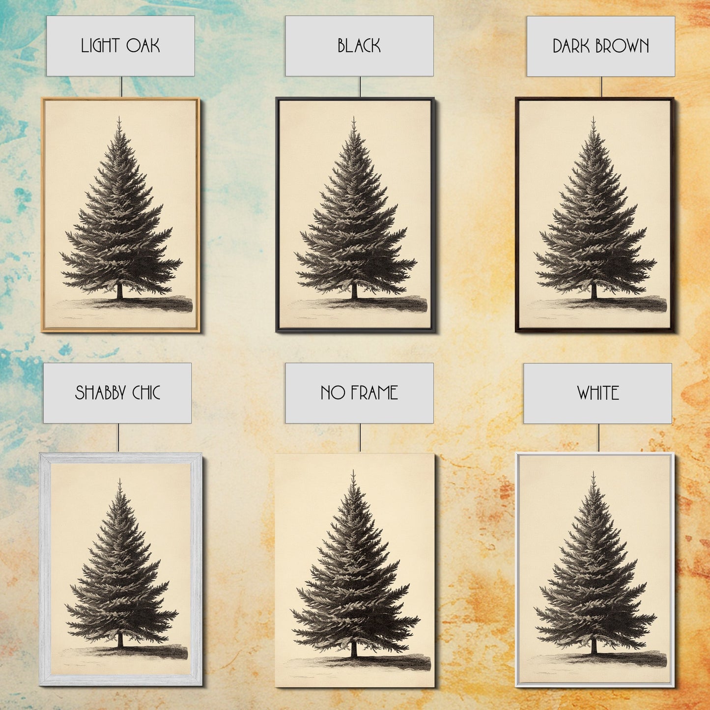 Vintage Christmas Tree Canvas Print - Framed Canvas - Minimalist Christmas Art - Boho Christmas Art - Rustic Christmas Art