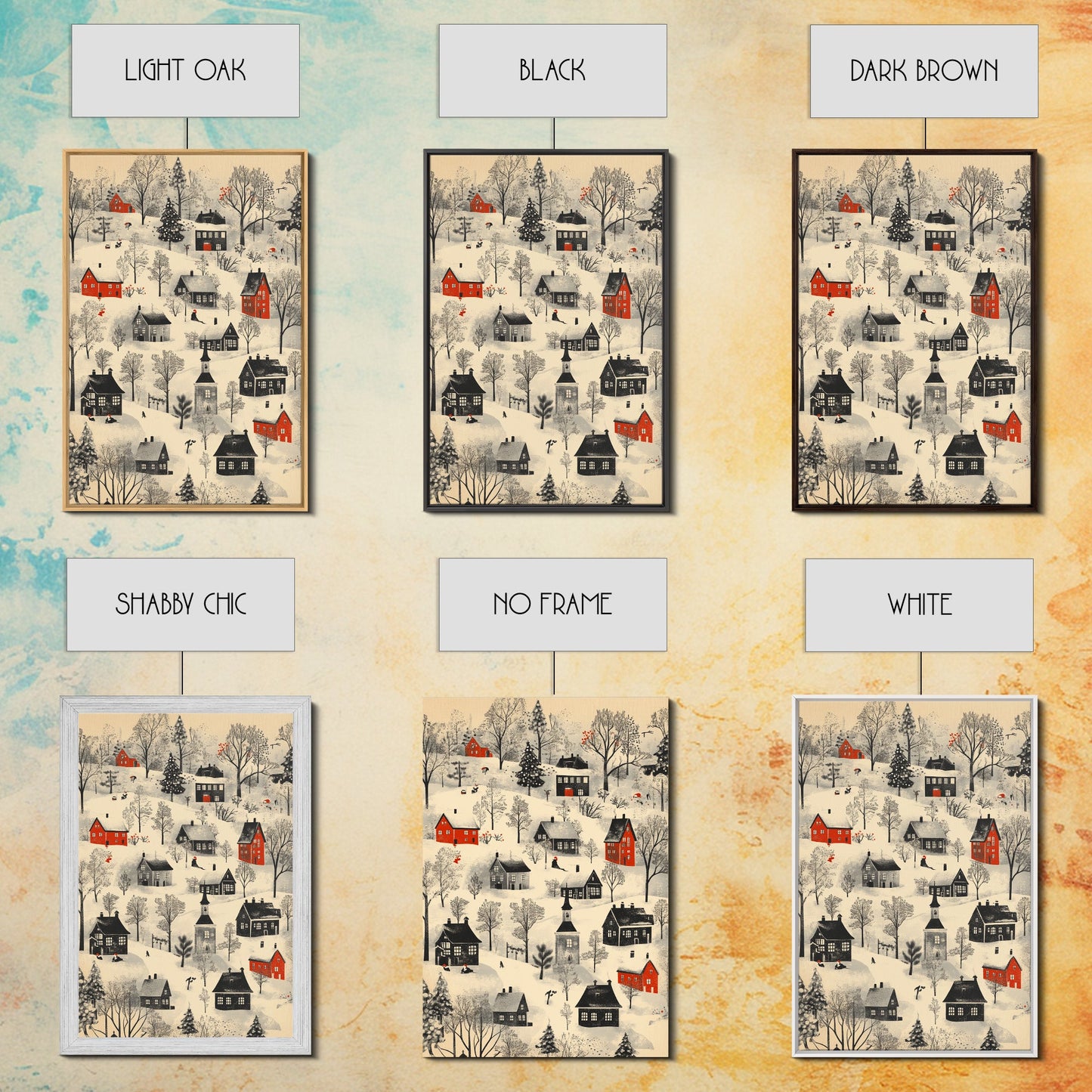 Sketch of a Christmas Village Canvas Print - Framed Canvas - Minimalist Christmas Art - Boho Christmas Art - Rustic Christmas Art