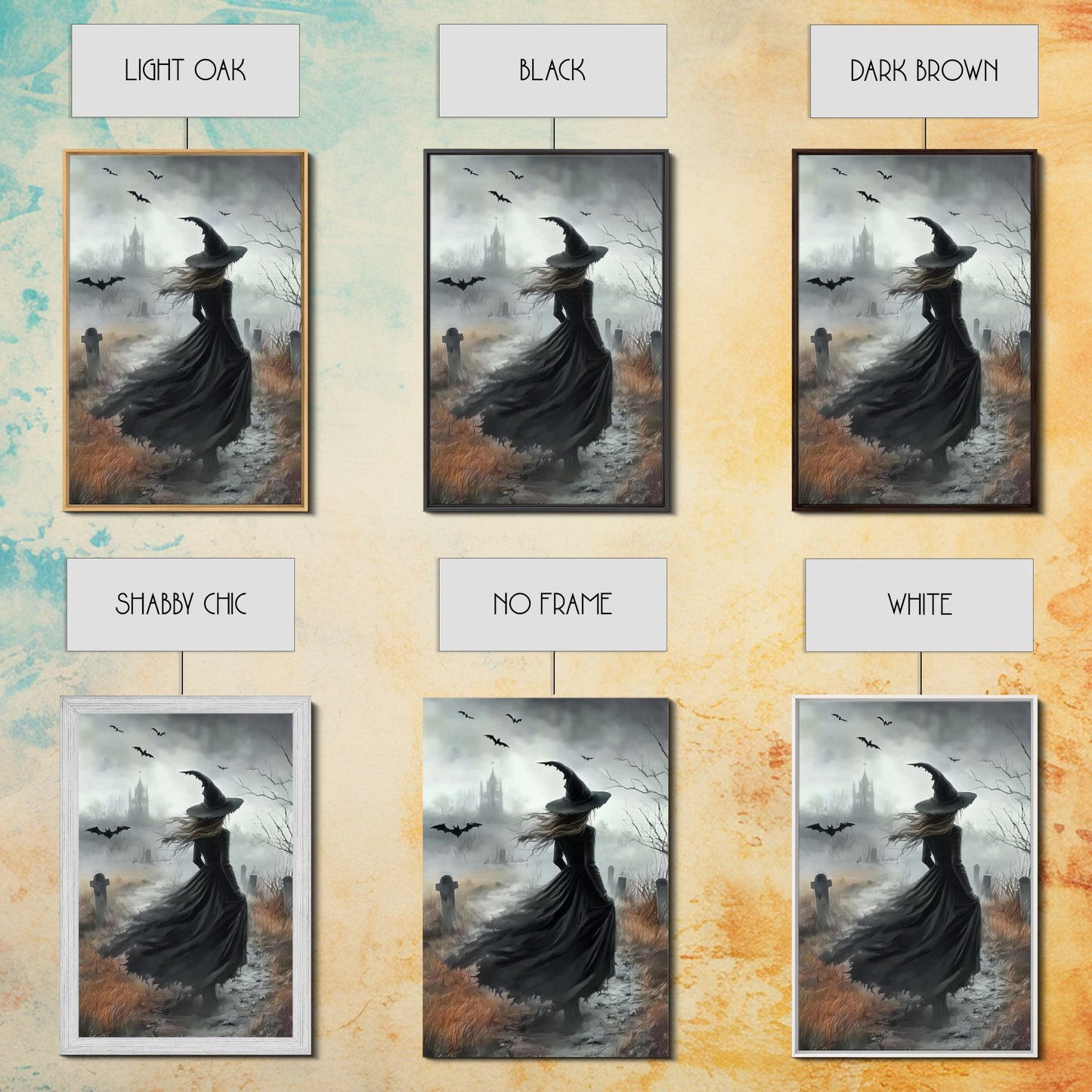 Gothic Oil Painting Print Of a Witch in a Grave Yard, Framed Canvas Print, Dark Academia, Gothic Art, Goth Decor, Halloween Wall Art