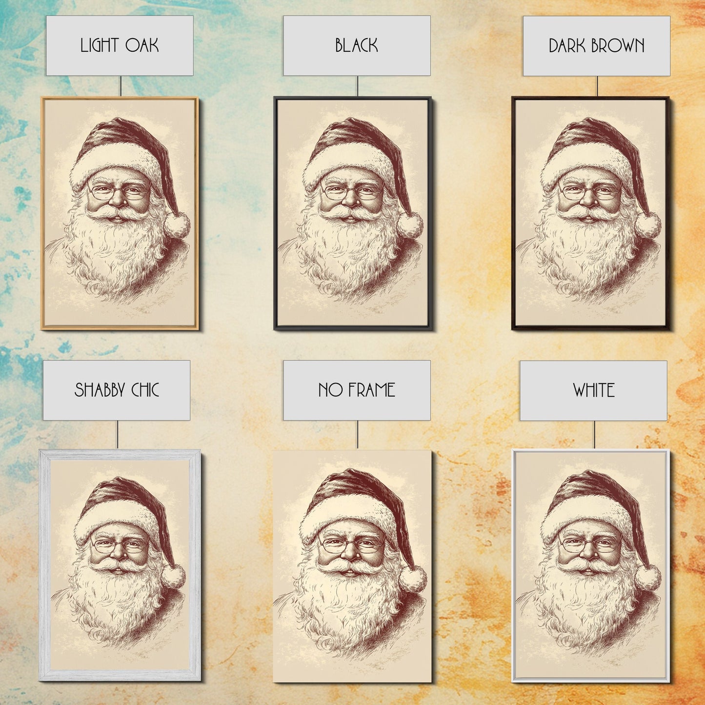 Portrait of Santa Clause Canvas Print - Framed Canvas - Minimalist Christmas Art - Boho Christmas Art - Rustic Christmas Art