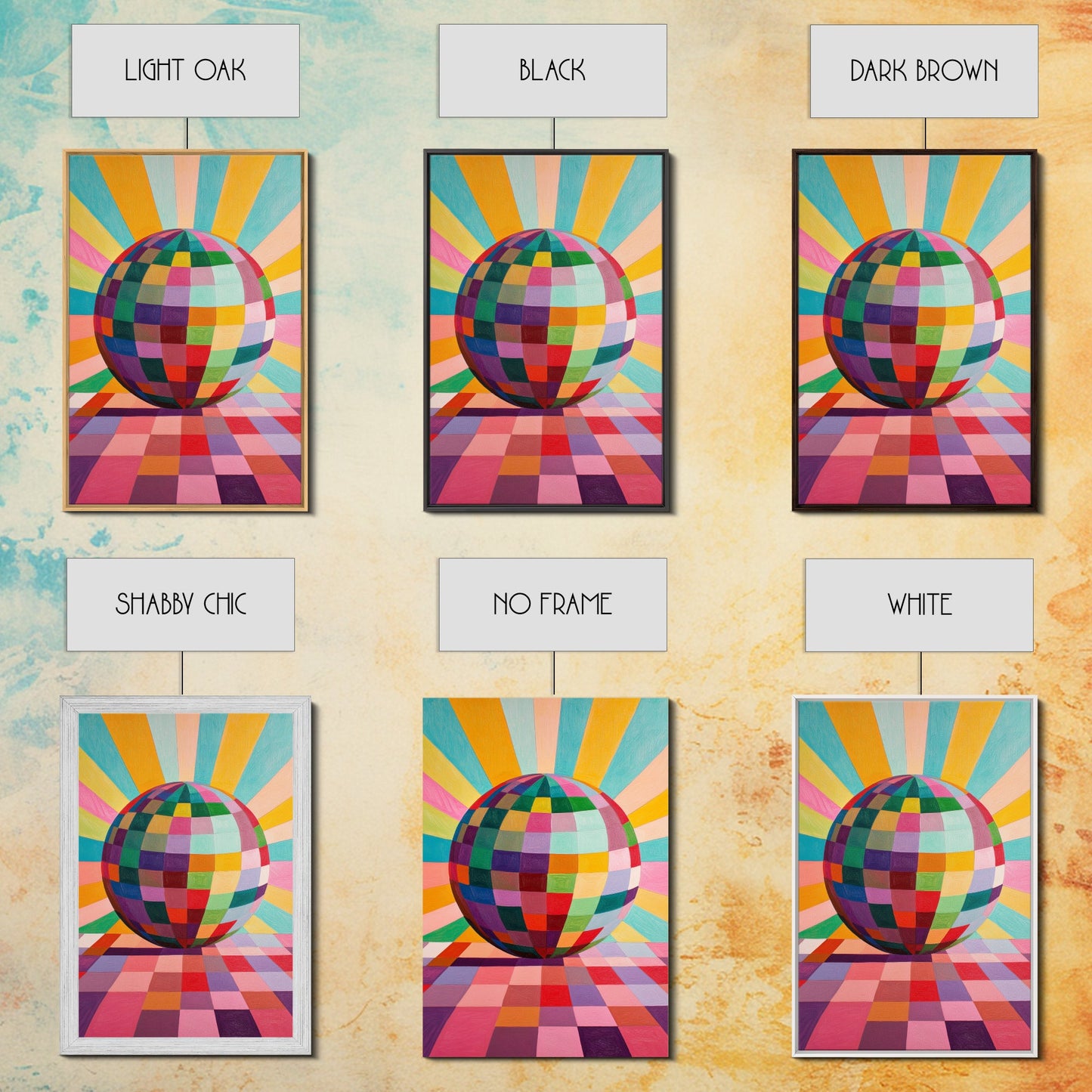 Abstract Disco Ball Painting Canvas Print, Wood Framed Art, Original Art, Disco Ball Art, Disco Ball Poster, Rainbow Disco Ball