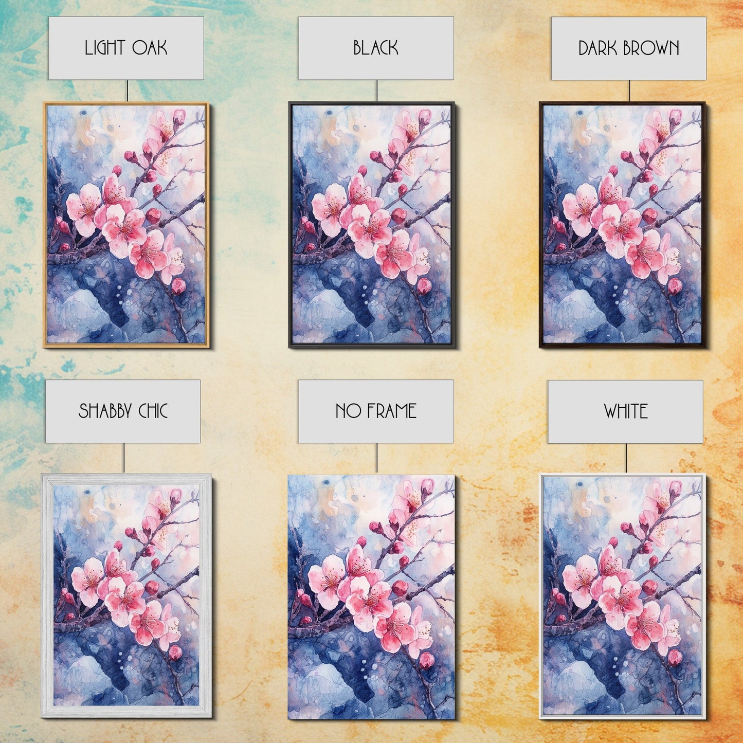 Cherry Blossoms Wall Art, Framed Canvas Print, Ready To Hang, Boho Decor, Minimalist Cherry Blossom Painting, Home Decor Living Room