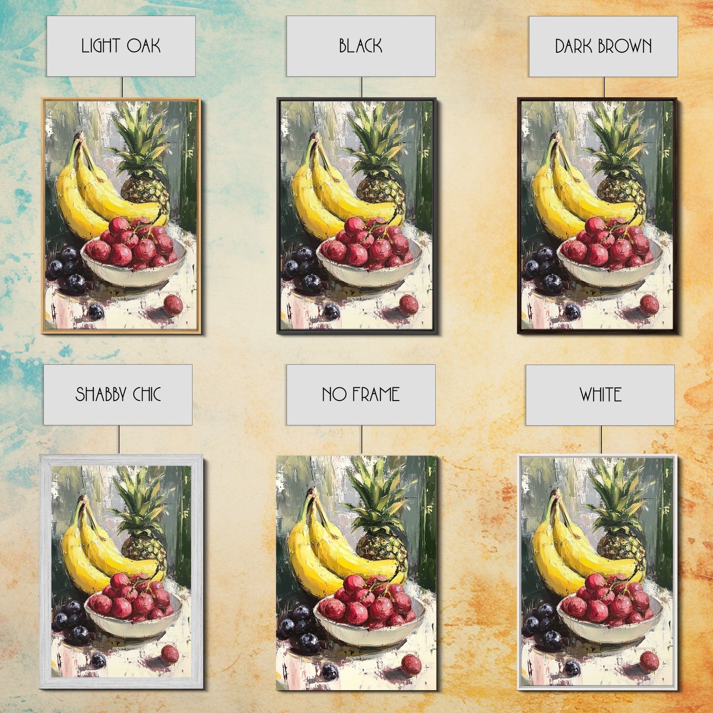 Retro Antique Fruit Still Life Oil Painting Canvas Print, Wood Framed Canvas, Still Life Art, Oil Painting Print, Kitchen Decor, Kitchen Wall Art