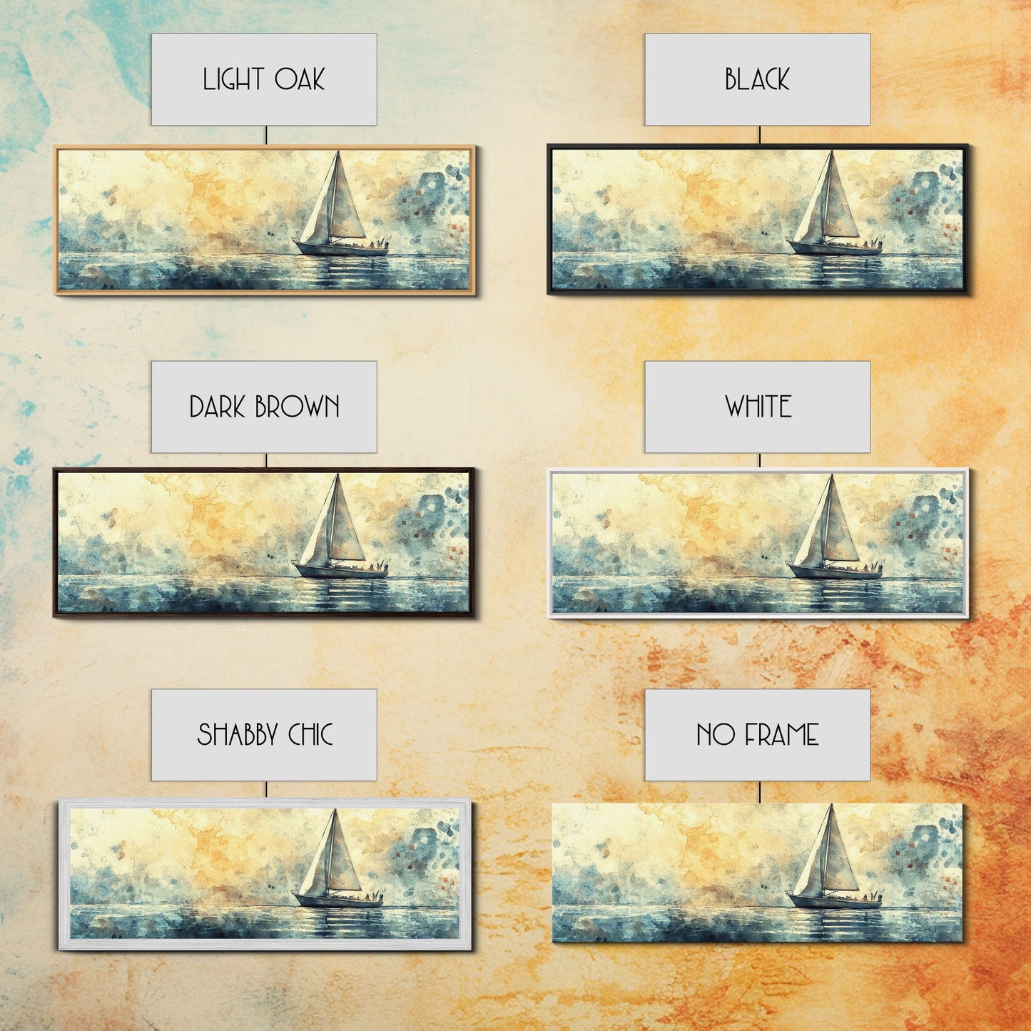 Sailboat on a Calm Sea Framed Canvas Print, Nautical Home Decor, Nautical Landscape Painting, Beach Decor, Abstract Wall Art