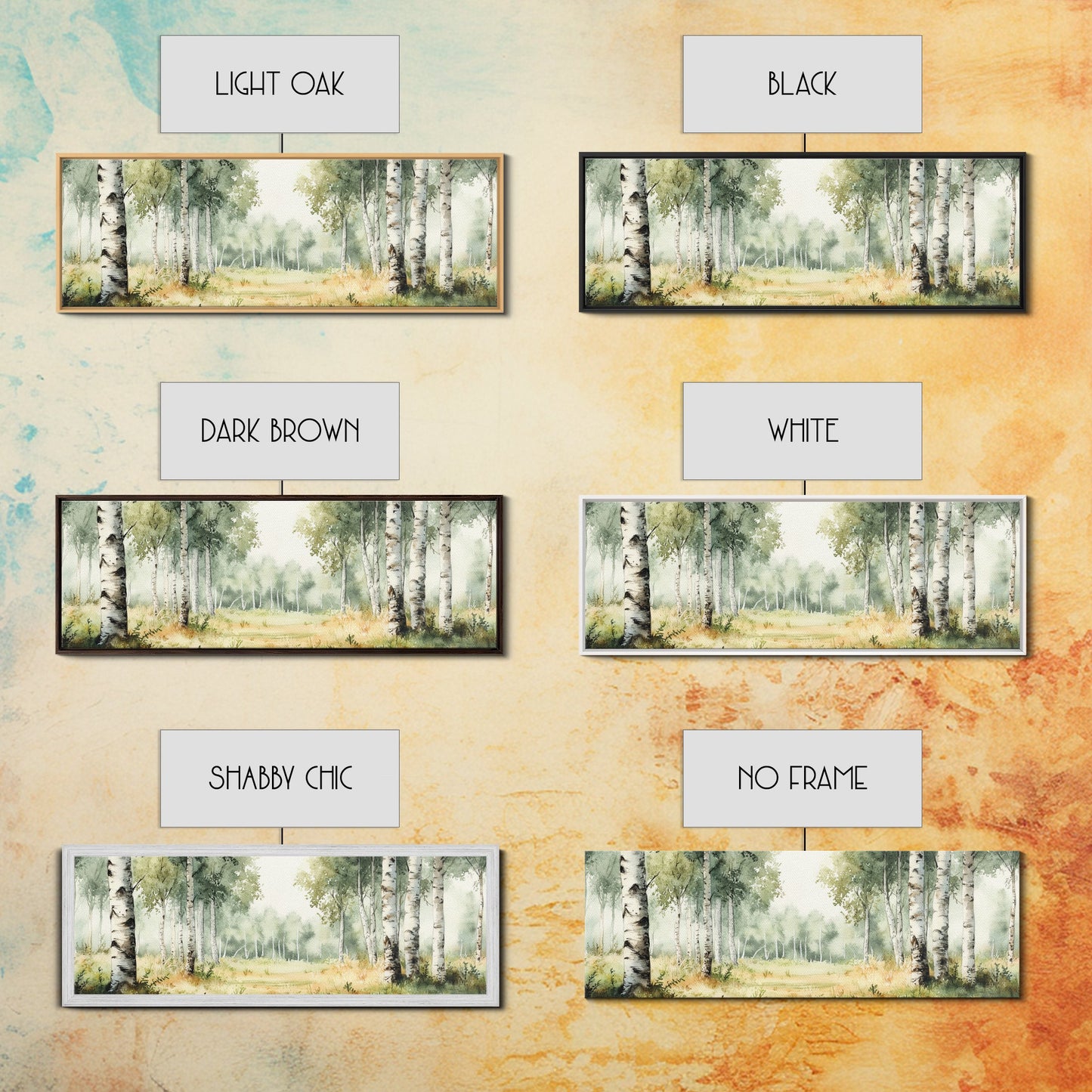 Silver Birch Trees in Spring Panoramic Canvas Print, Panoramic Painting, Aspen Trees Painting, Forest Landscape Horizontal Wall Art