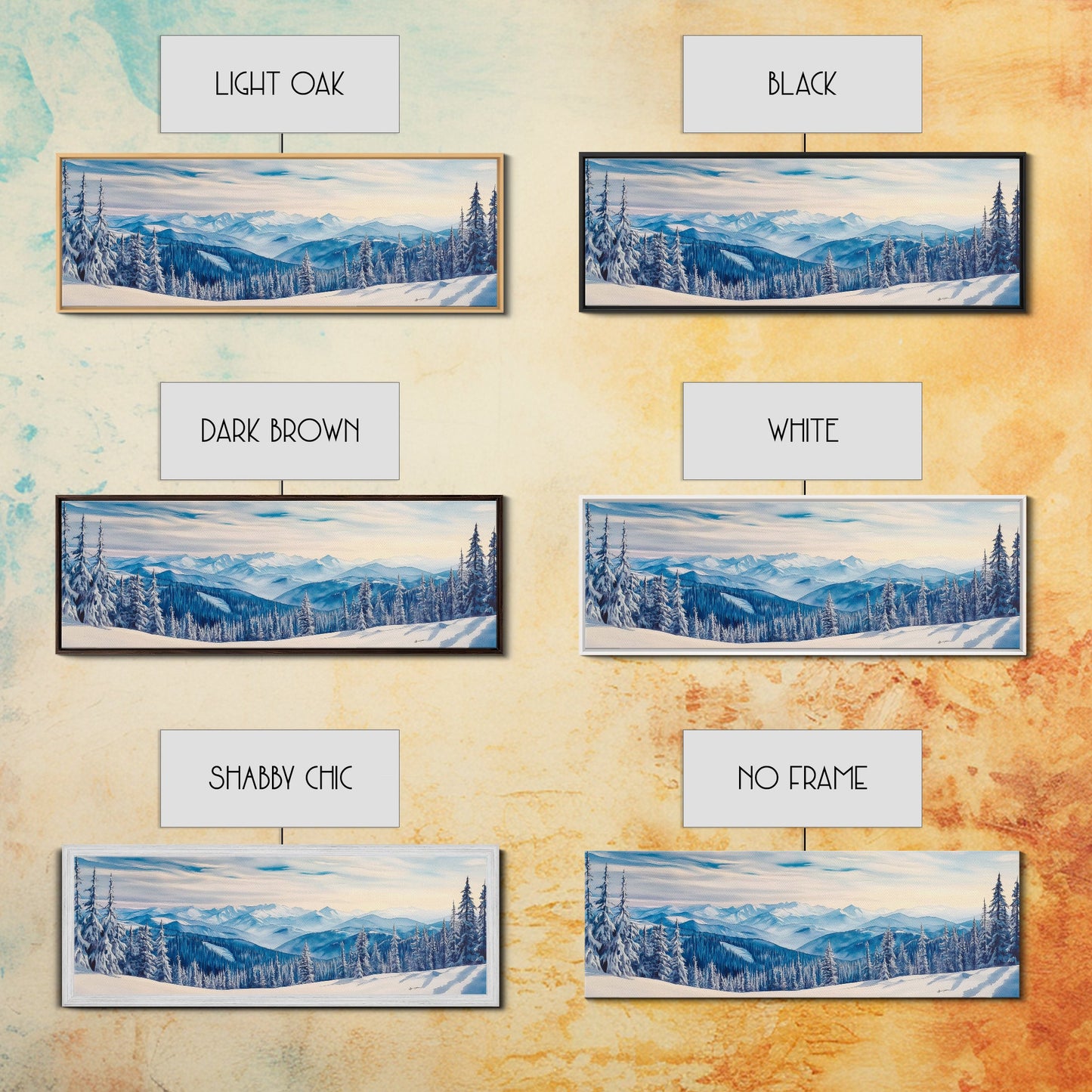 Winter Forest Landscape Painting Print, Horizontal Wall Art, Pine Tree Forest Covered in Snow, Mountain Painting, Mountain Landscape Art