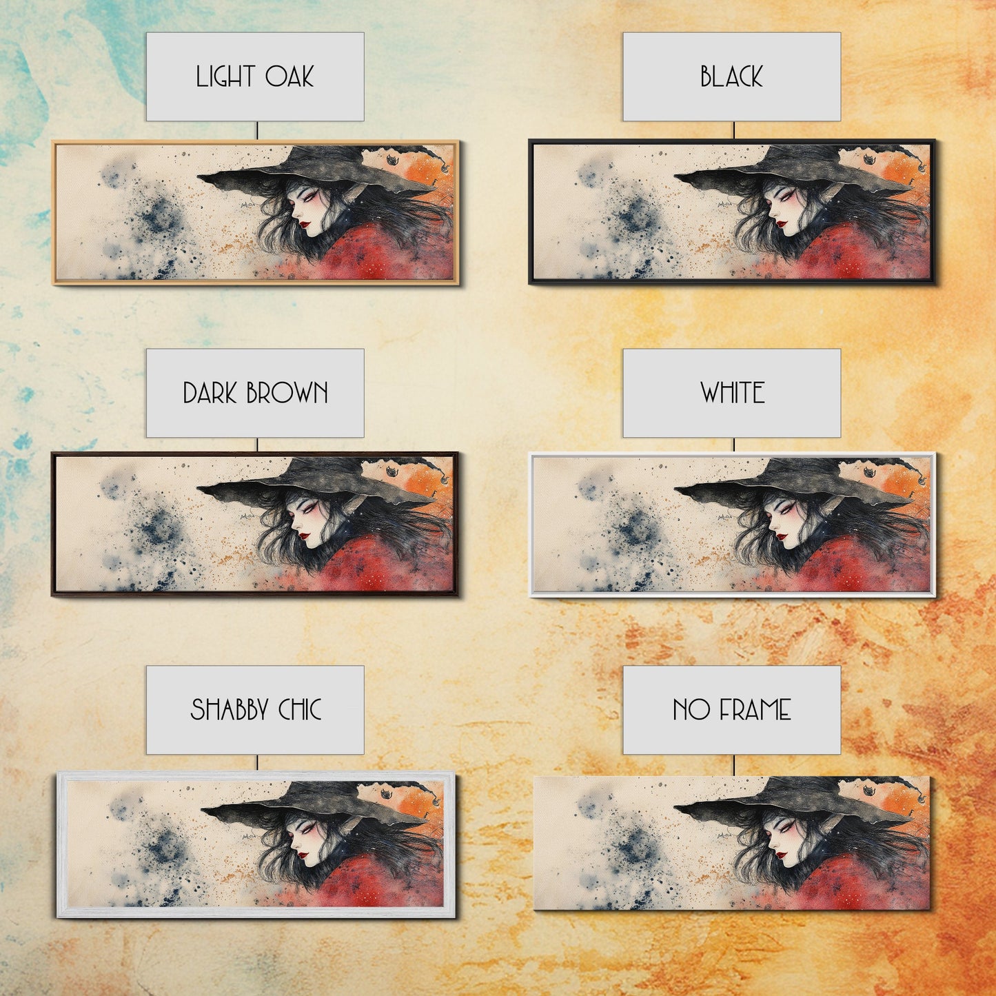 Panoramic Portrait of a Witch - Wabi Sabi Halloween Mashup - Halloween Decor - Witchy Wall Art - Witch Painting - Witch Art