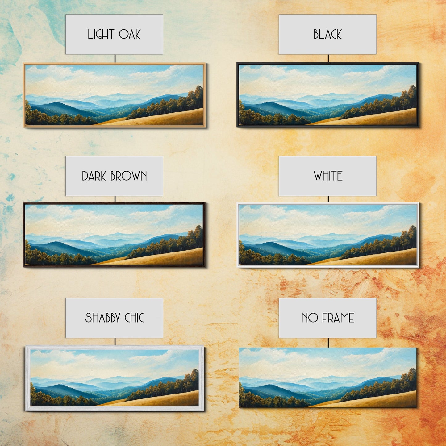 Blueridge Mountains Framed Canvas Print, Blue Ridge Mountains Painting, Panoramic Landscape Painting, Horizontal Wall Decor