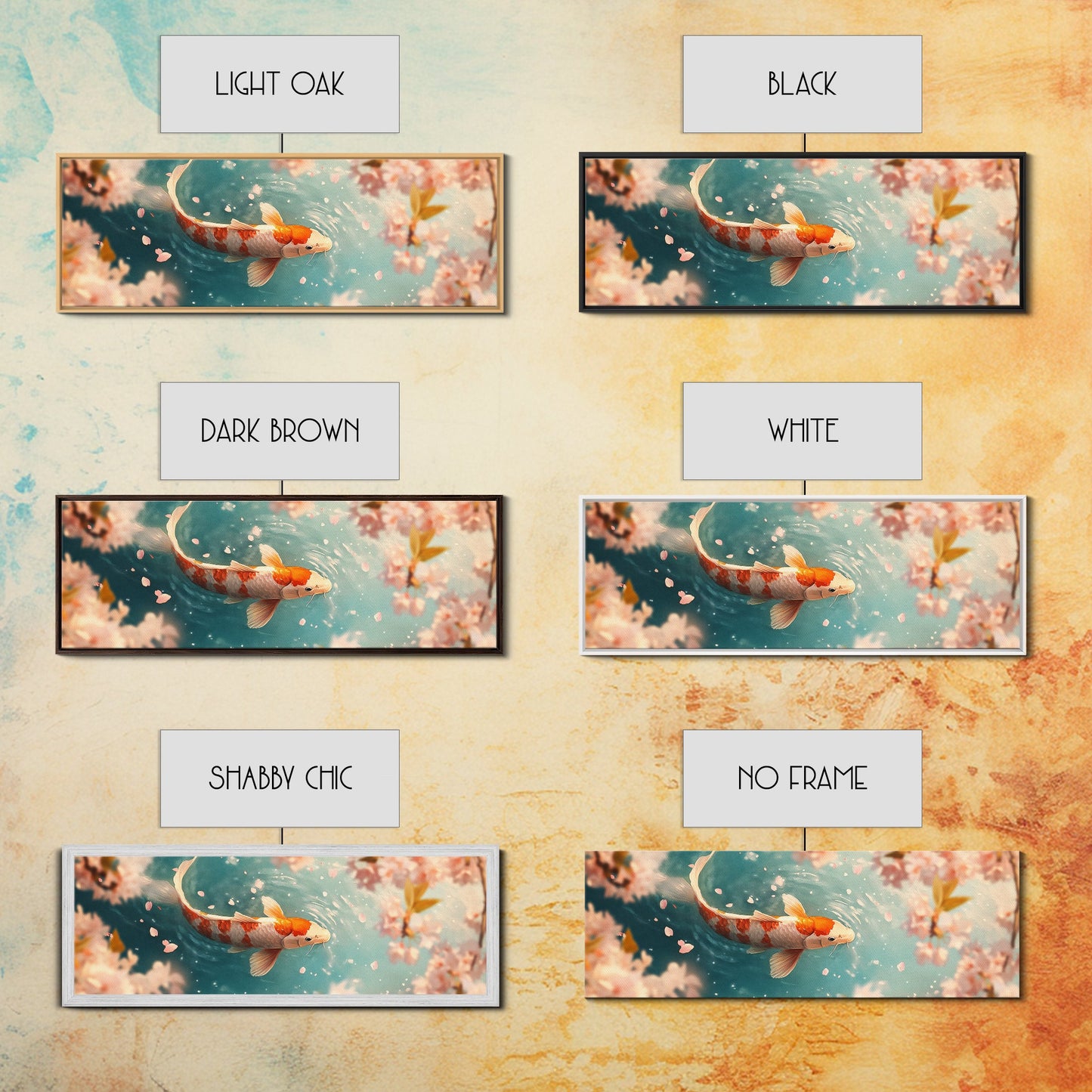 Reflections of a Koi Fish Panoramic Print, Canvas Print, Ready To Hang Wall Art, Koi Fish Painting, Soothing Decor, Zen Studio Art