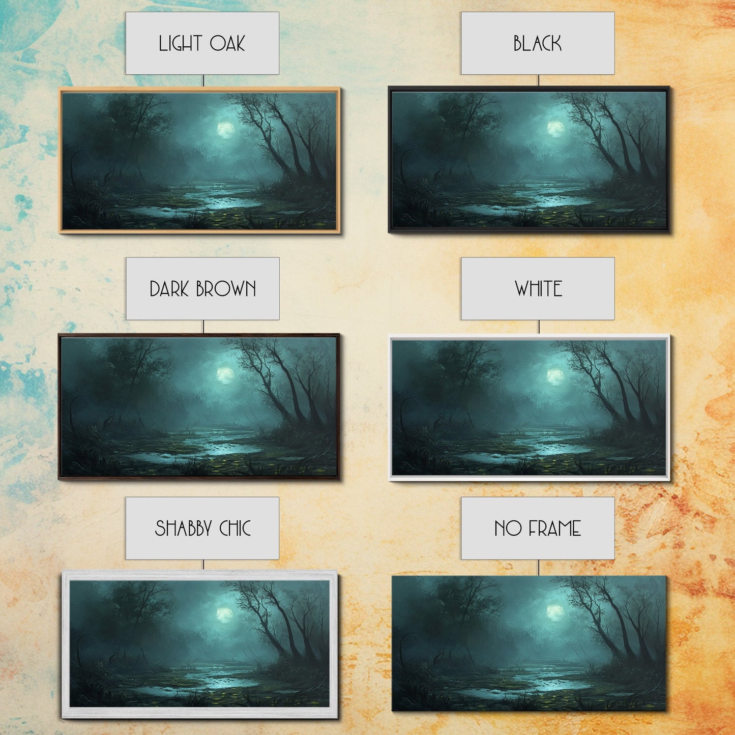 Dark and Moody Wall Art Framed Canvas Print, Oil Painting of a Swamp, Moody Landscape Wall Art