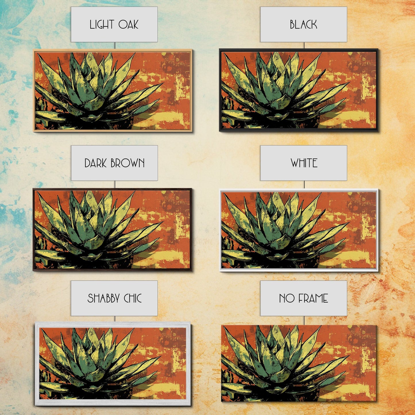 Blue Agave Pueblo Art Framed Canvas Print - Art of Arizona - Mexicano Home Decor - Chicano Art - Agave Painting - Bar Decor - Living Room Art