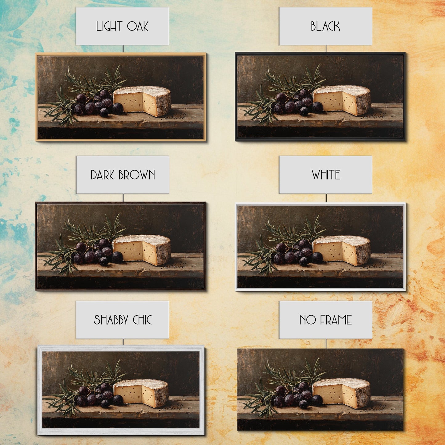 Still Life of FIgs and Cheese - Framed Canvas Print Ready To Hang Wall Art - Oil Painting Of Cheese, Cheese Painting, Kitchen Art