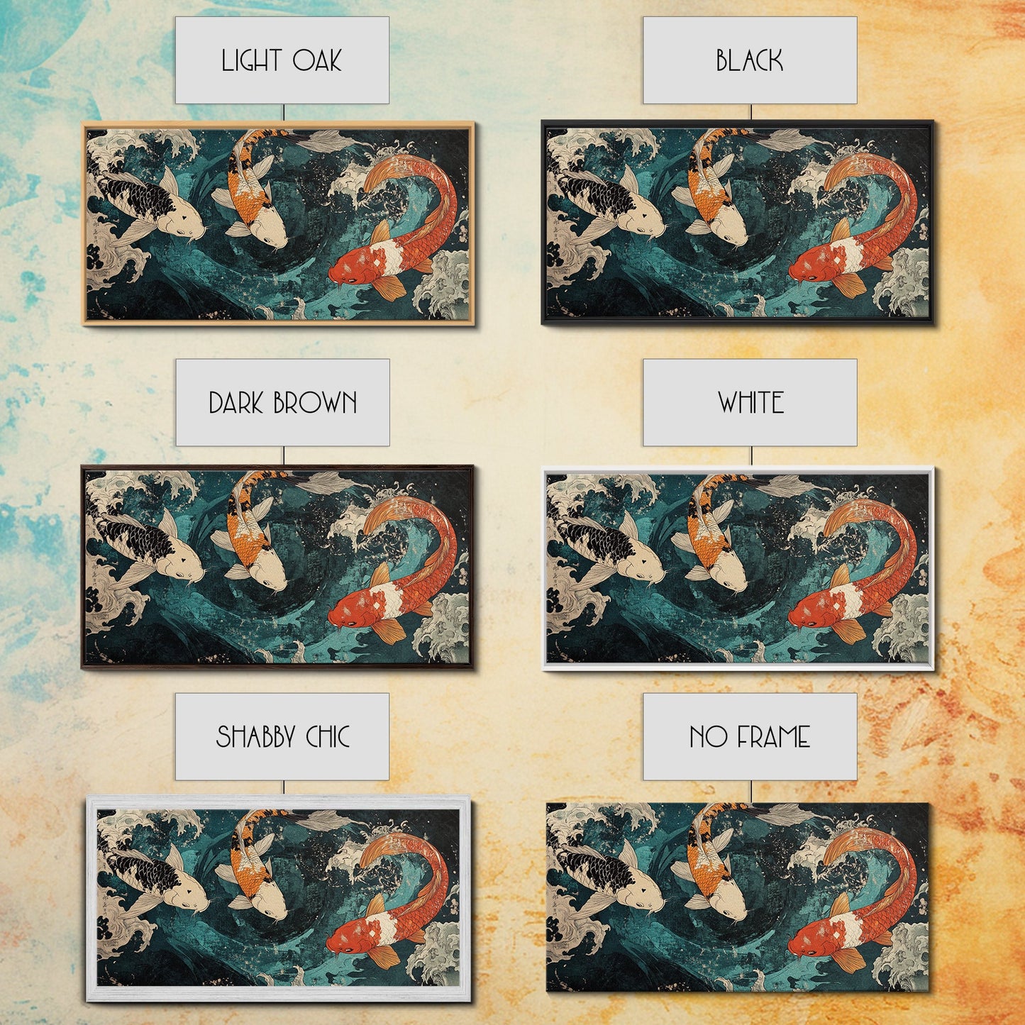 Large Oil Painting of Koi Fish Canvas Print, Vibrant Koi Fish Wabi Sabi Japanese Style Artwork, Minimalist Home Decor Living Room Wall Art