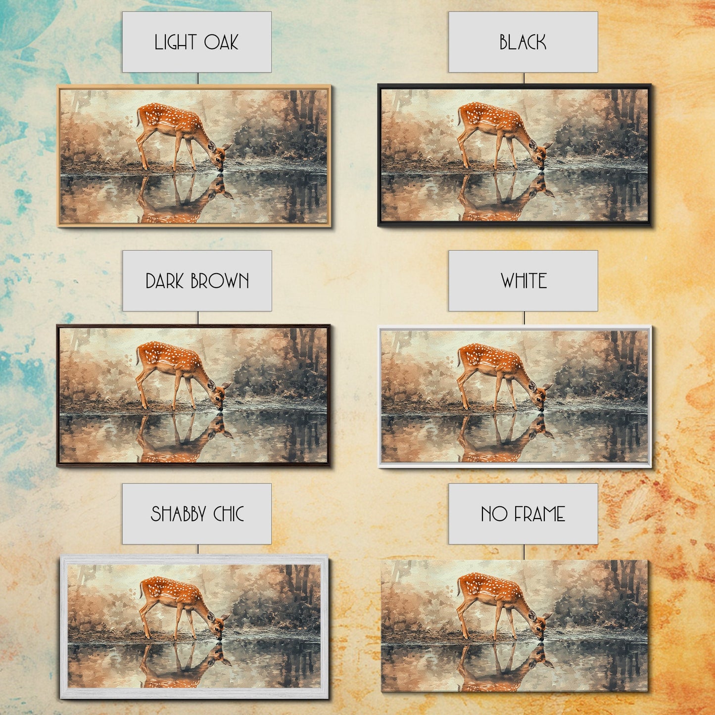 Reflection of a Deer Drinking Water - Framed Canvas Print - Cute Farmhouse Wall Art - Farmhouse Decor