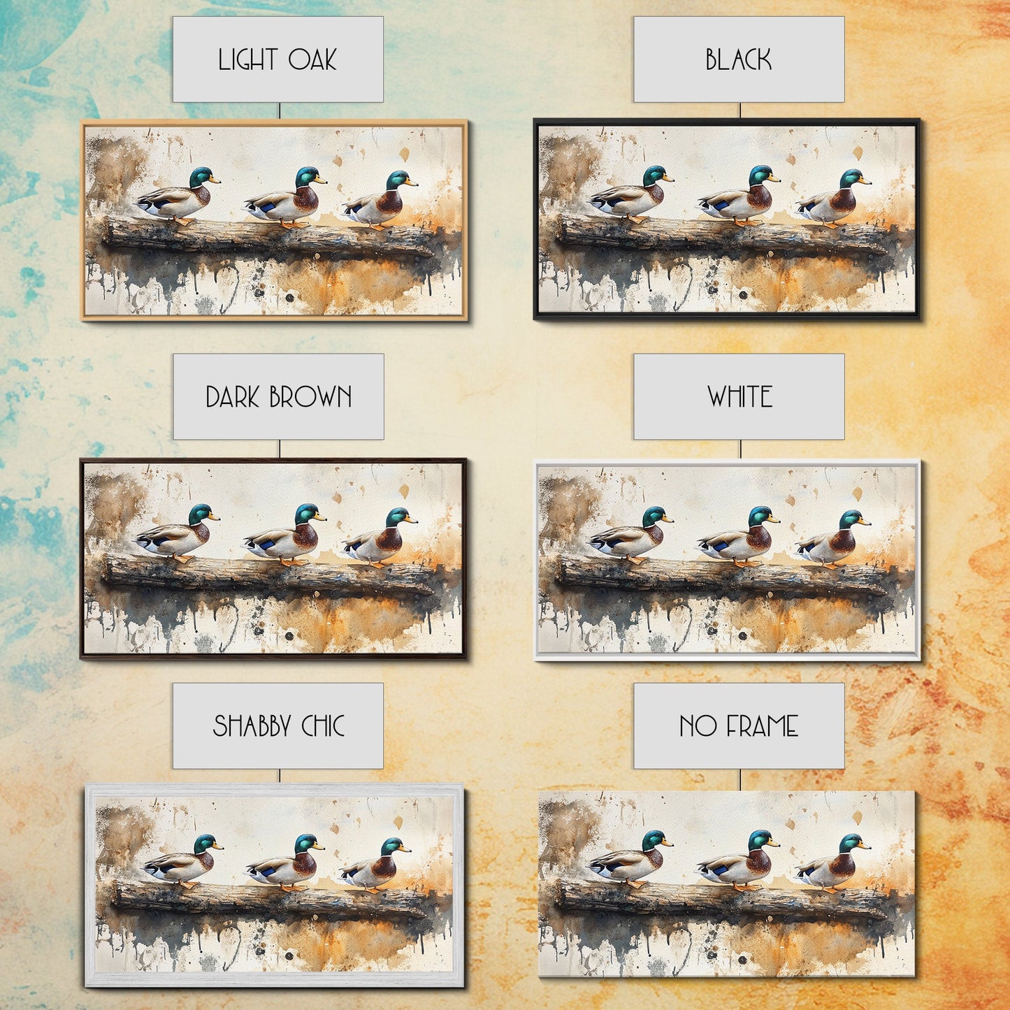 Rustic Duck Painting Canvas Print, 3 Ducks On A Log, Framed Canvas Nature Painting, Landscape Painting, Nature Art, Meadow Painting Cabin Art