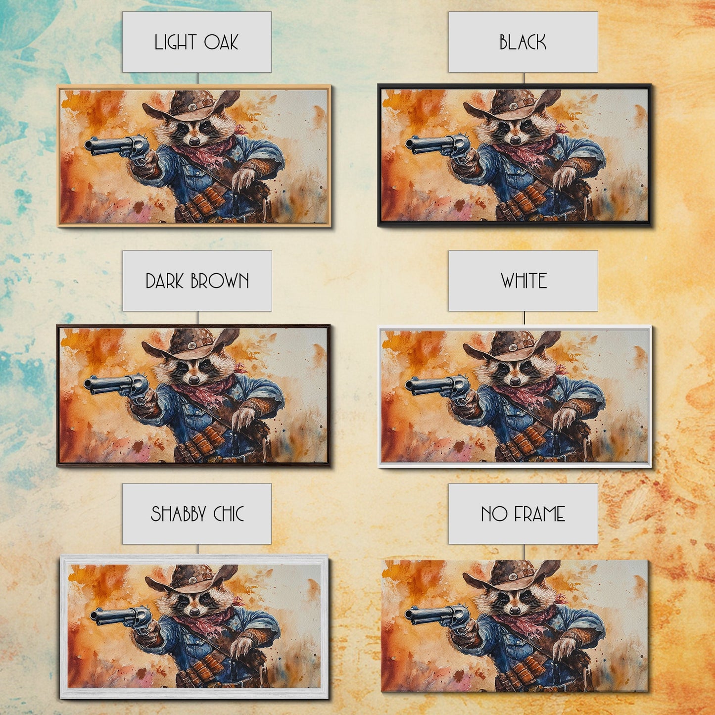 The Raccoon Cowboy - Framed Canvas Print - Raccoon Art - Trash Panda Cowboy