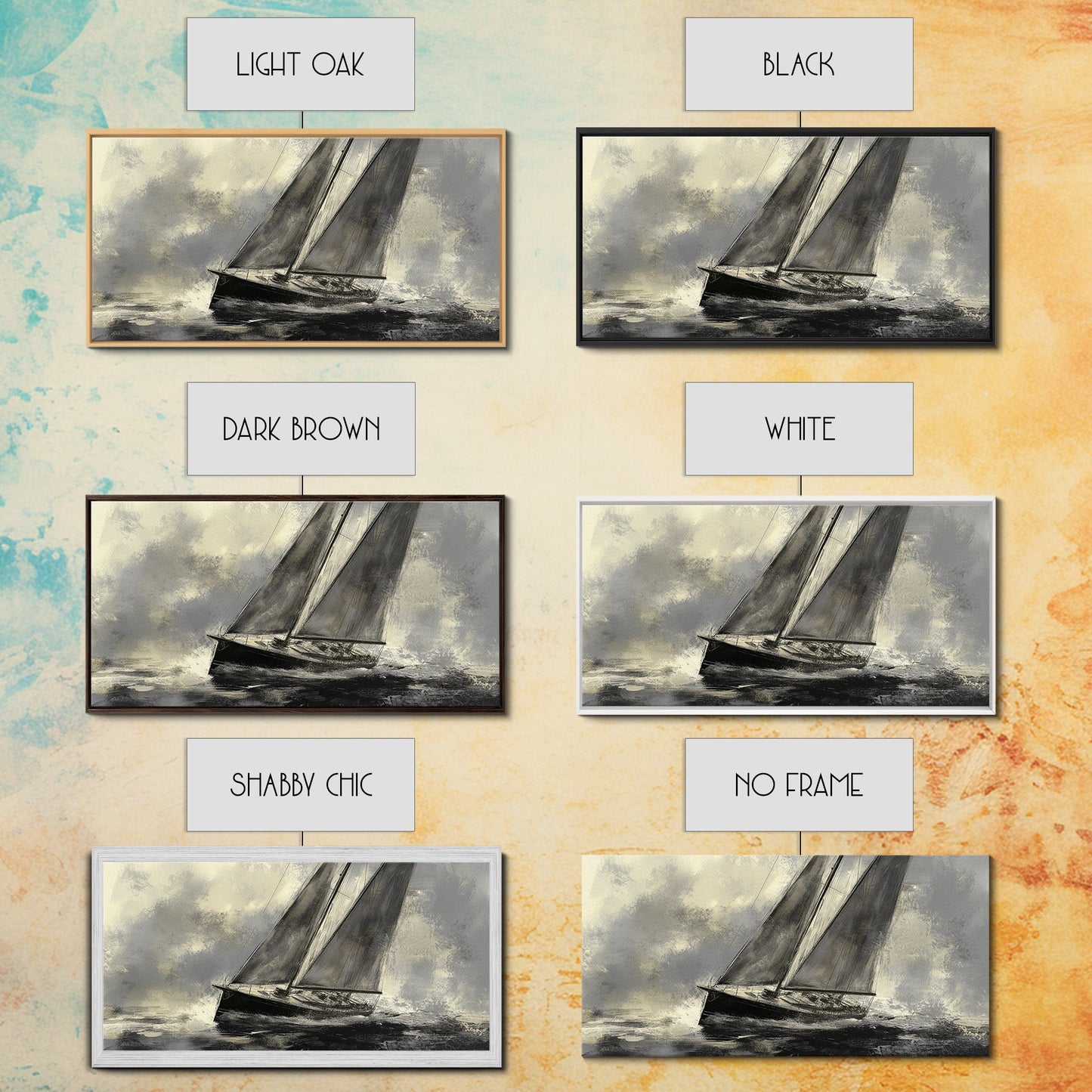 Black and White Charcoal Sketch Print of a Sailboat In a Storm, Framed Canvas Print, Nautical Wall Art, Nautical Home Decor