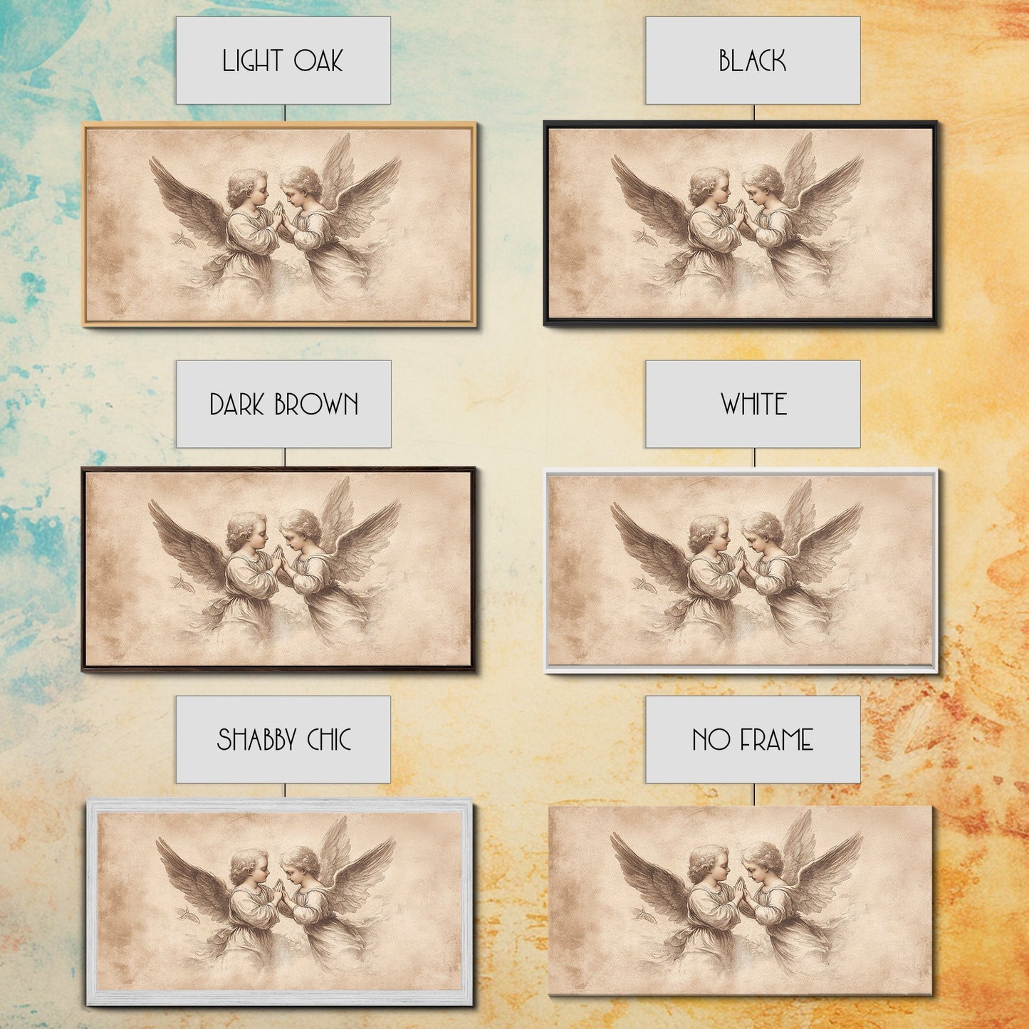 Guardian Angel Wall Art, Angel Painting Canvas Print, Angel Sketch, Angelic Home Decor, Christian Art, Christianity Home Decor