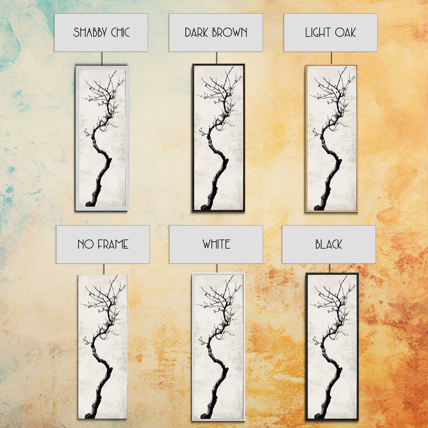 Framed Canvas Print of Minimalist Birch Tree Art in Black and White, Wabi Sabi Art, Rustic Wall Art, Above Bed Wall Art, Tall Skinny Art, Japanese Aesthetic