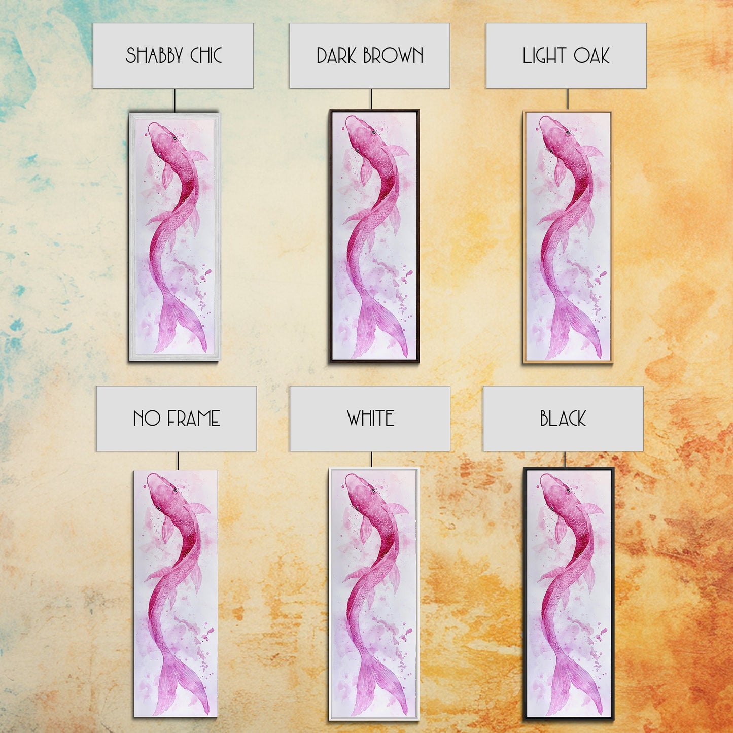 Koi Fish Canvas Print - Pink Whimsical Art, Minimalist Japanese Fish Painting, Skinny Wall Art, Peaceful Above Sofa Artwork