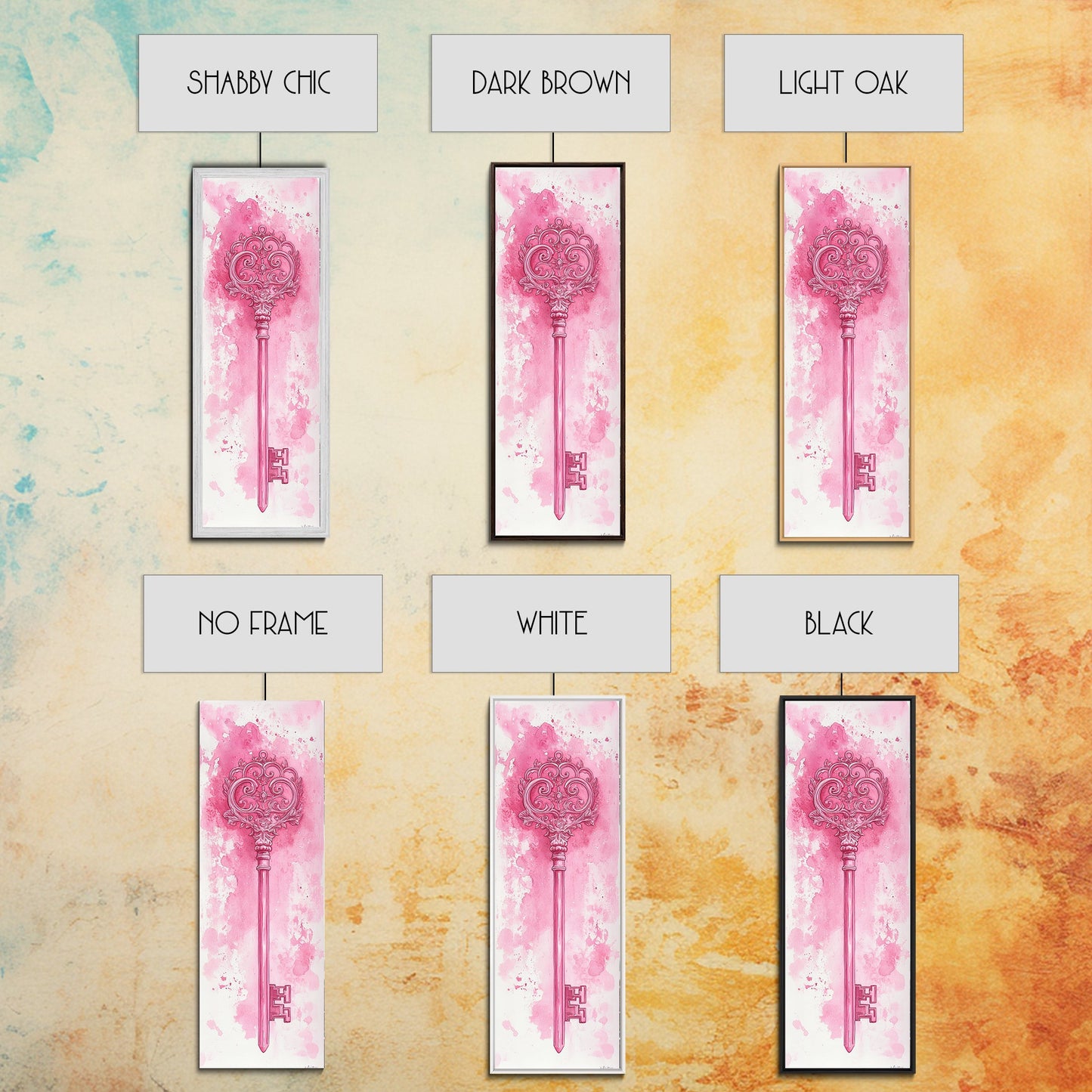 Intricate Key Art Framed Canvas Print Light Pink Wall Art Rustic Decor Minimalist Art Tall Skinny Art Above Couch Art Gift Idea