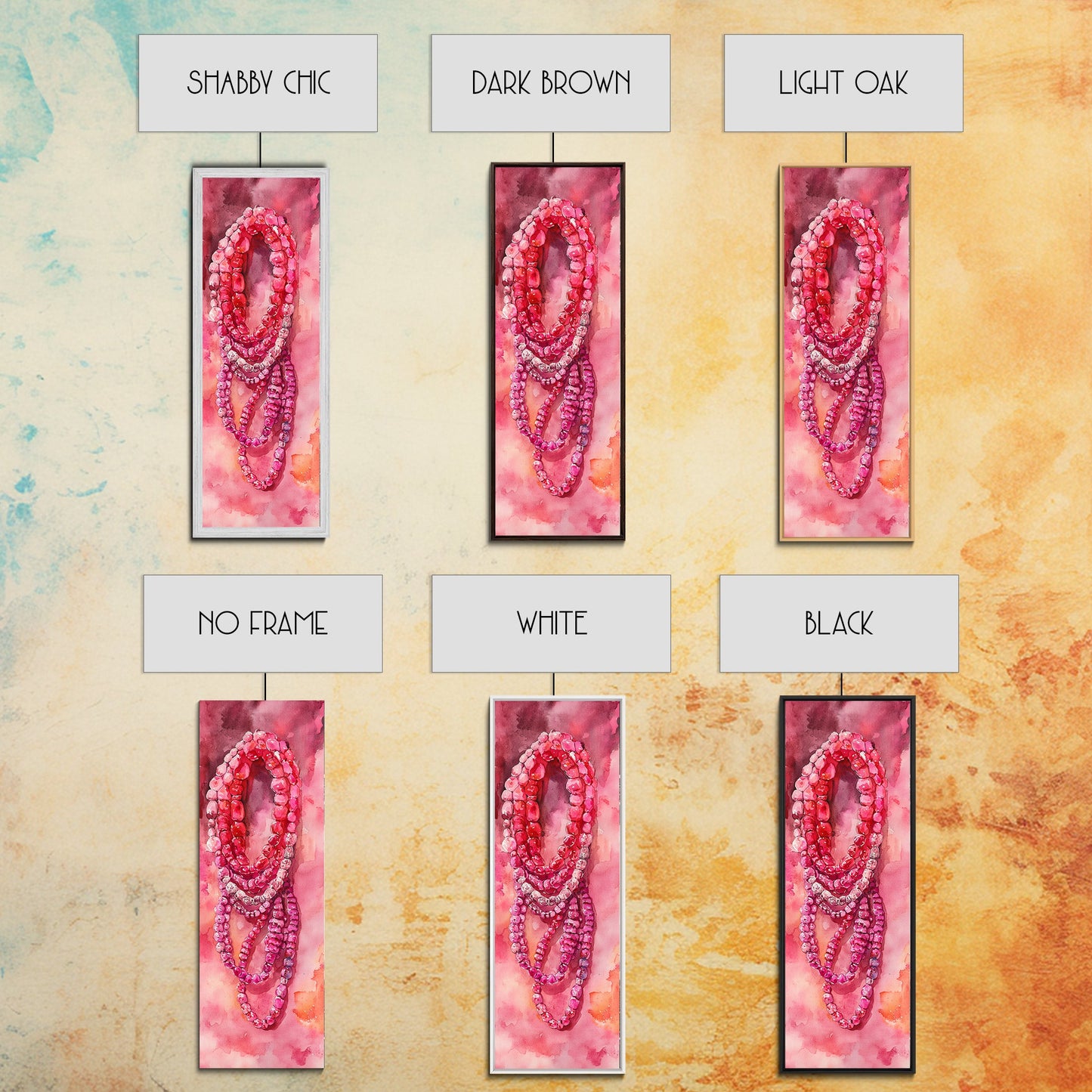 Shimmering Pink Beads Canvas Print Gemstone Painting Whimsical Wall Art Jewelry Lover Gift Vertical Pink Abstract Rustic Art