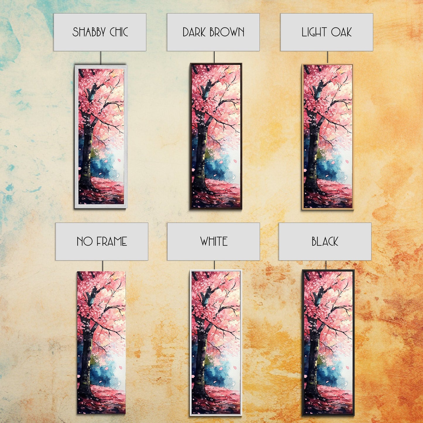 Cherry Blossom Tree Framed Canvas Print, Moody Pink Wall Art, Japanese Botanical Artwork, Vertical Minimalist Decor, Gift Idea