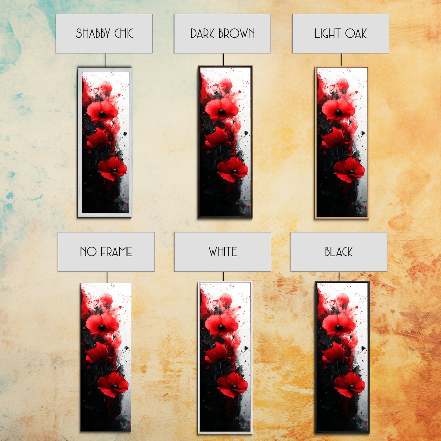 Dramatic Poppy Art Black and White Red Wall Art Framed Canvas Print California Poppy Art Rustic Home Decor Tall Skinny Art