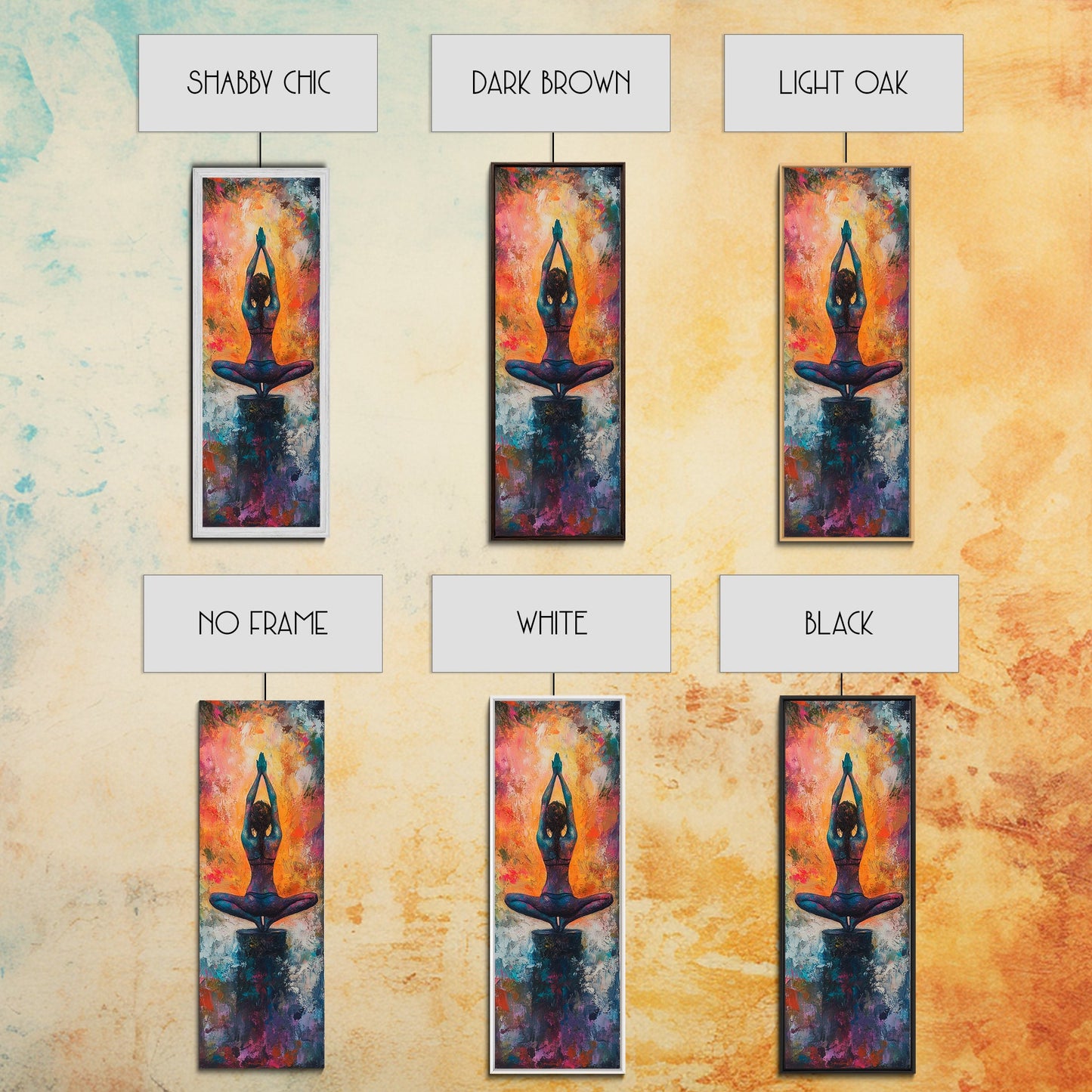 Yoga Art Framed Canvas Print Meditation Decor Zen Wall Art Vibrant Painting Vertical Art for Bedroom or Yoga Room