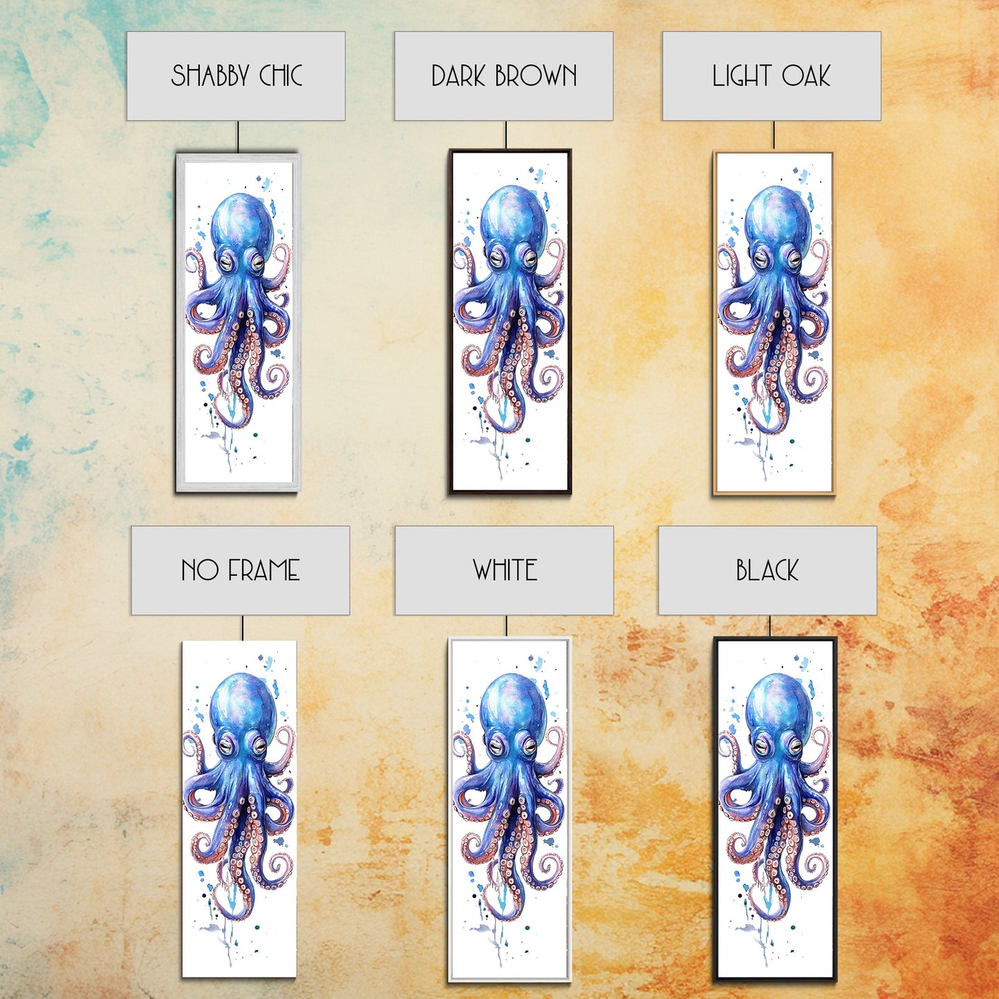 Blue Octopus Art Framed Canvas Print Vibrant Marine Life Decor Whimsical Coastal Nautical Artwork Living Room Statement Piece