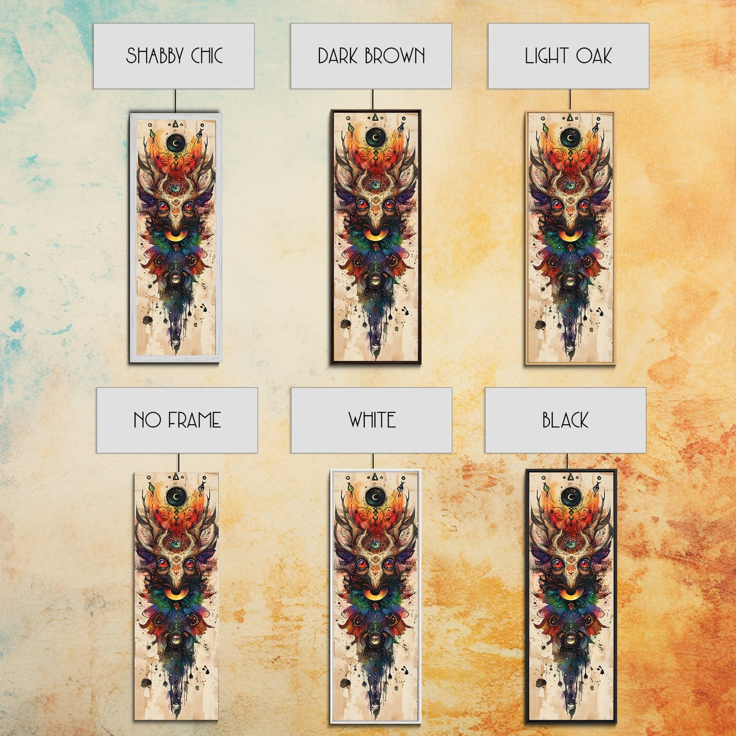 Enchanted Deer Canvas Print Featuring Sacred Geometry, Vibrant Color Palette, Boho Art And Ideal Living Room Rustic Wall Decor