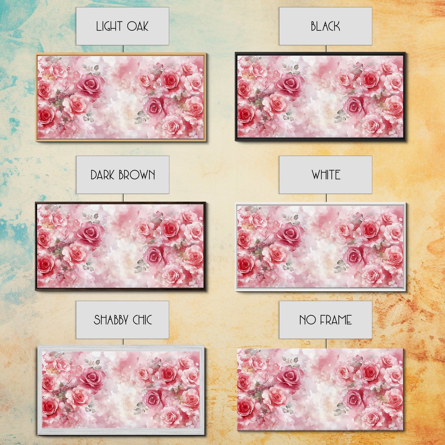 Romantic Rose Painting Framed Canvas Print Featuring Rose Painting and Pink Wall Art Botanical Prints Rustic Art Living Room Decor