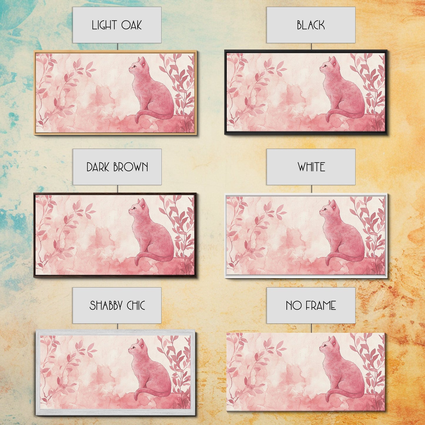 Whimsical Pink Cat Canvas Print Featuring Pink Wall Art Minimalist Art Botanical Prints Light Pink Wall Art Farmhouse Rustic Decor