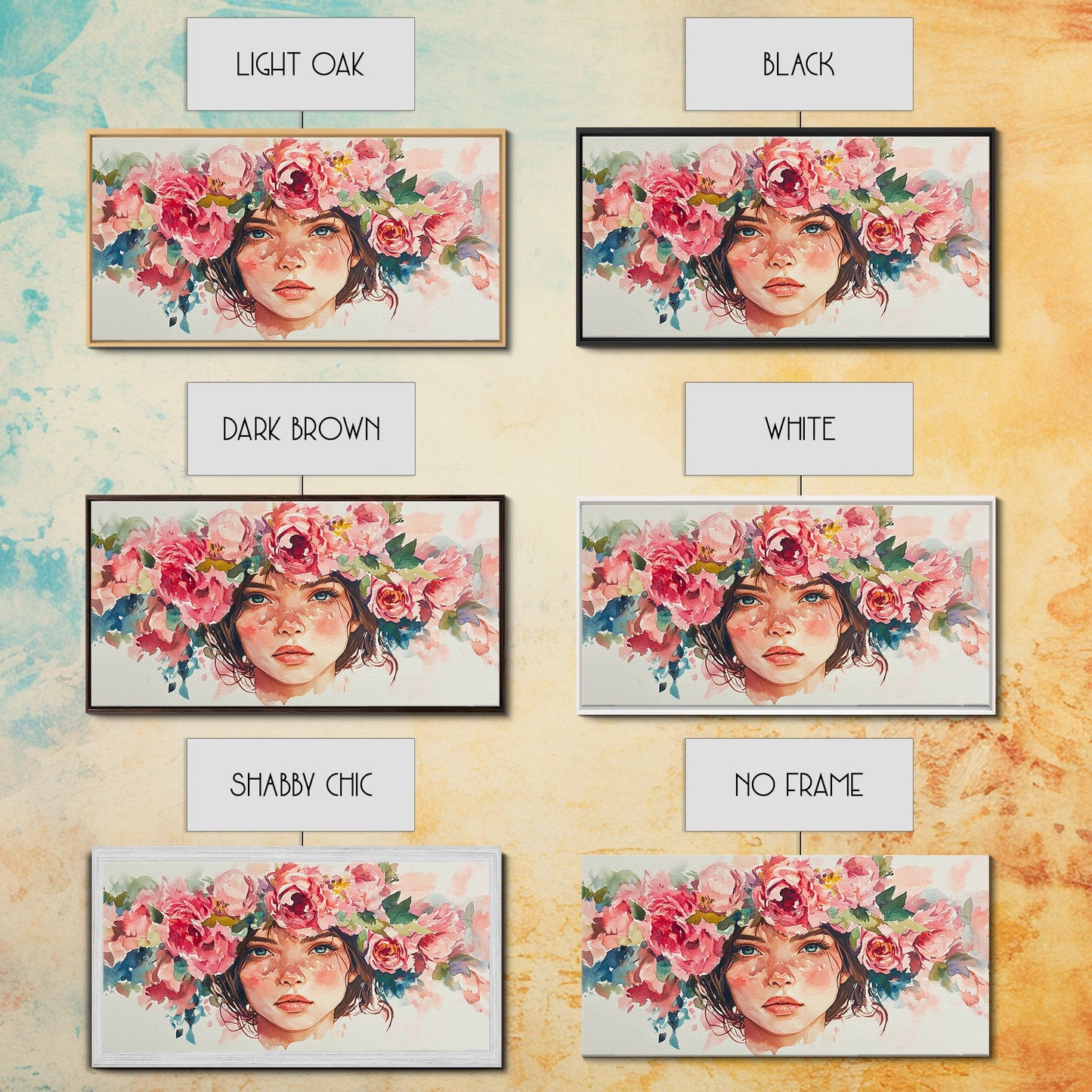 Floral Crown Canvas Print | Goddess Art Print | Pink Abstract Art | Romantic Woman Art | Boho Bedroom Decor Framed Canvas Print