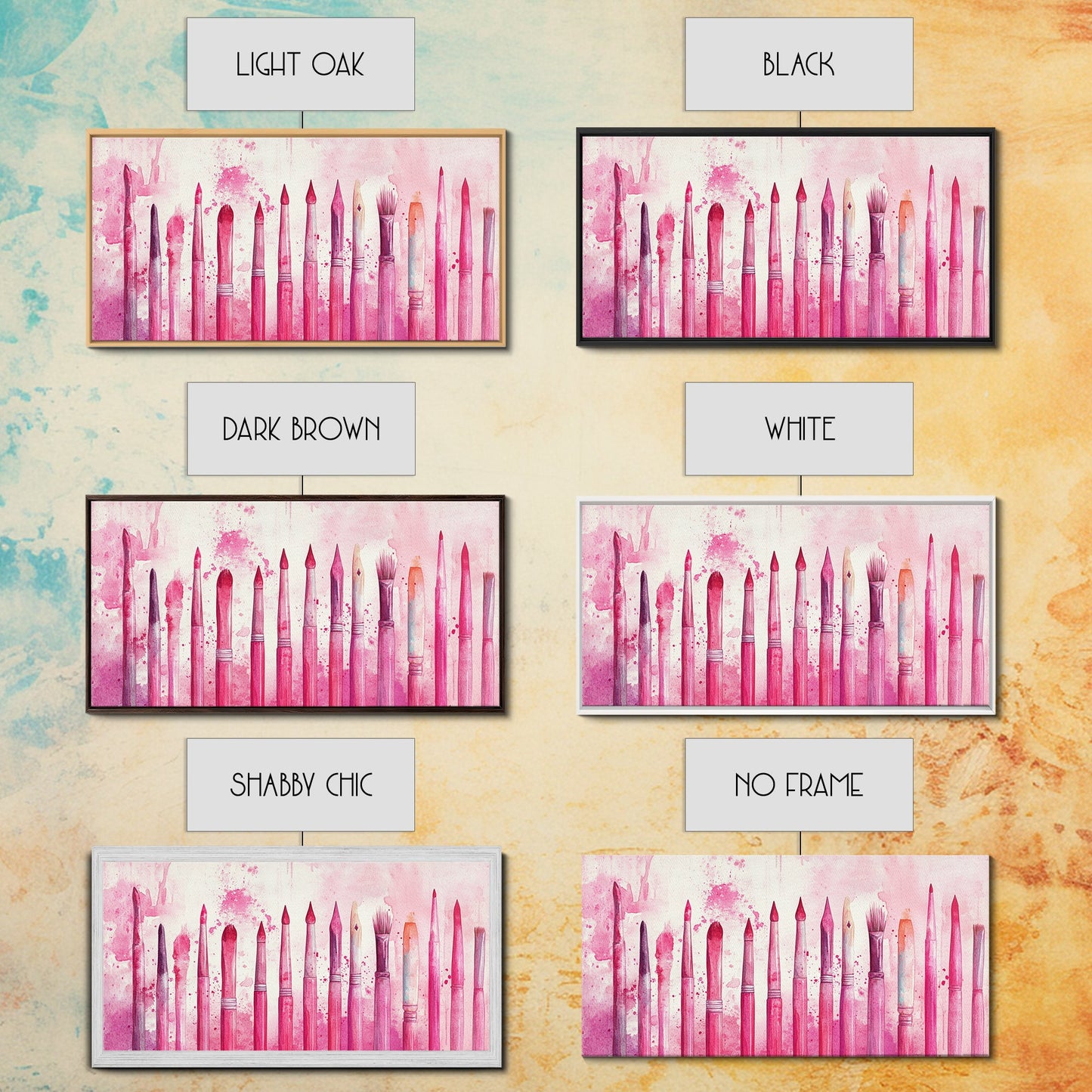 Künstlerpinsel-Leinwanddruck, abstrakte Kunstwerkzeuge, rosa, Studio-Dekor, hellrosa Wandkunst, Boho-Minimalismus, Wabi-Sabi, Geschenkidee für Künstler