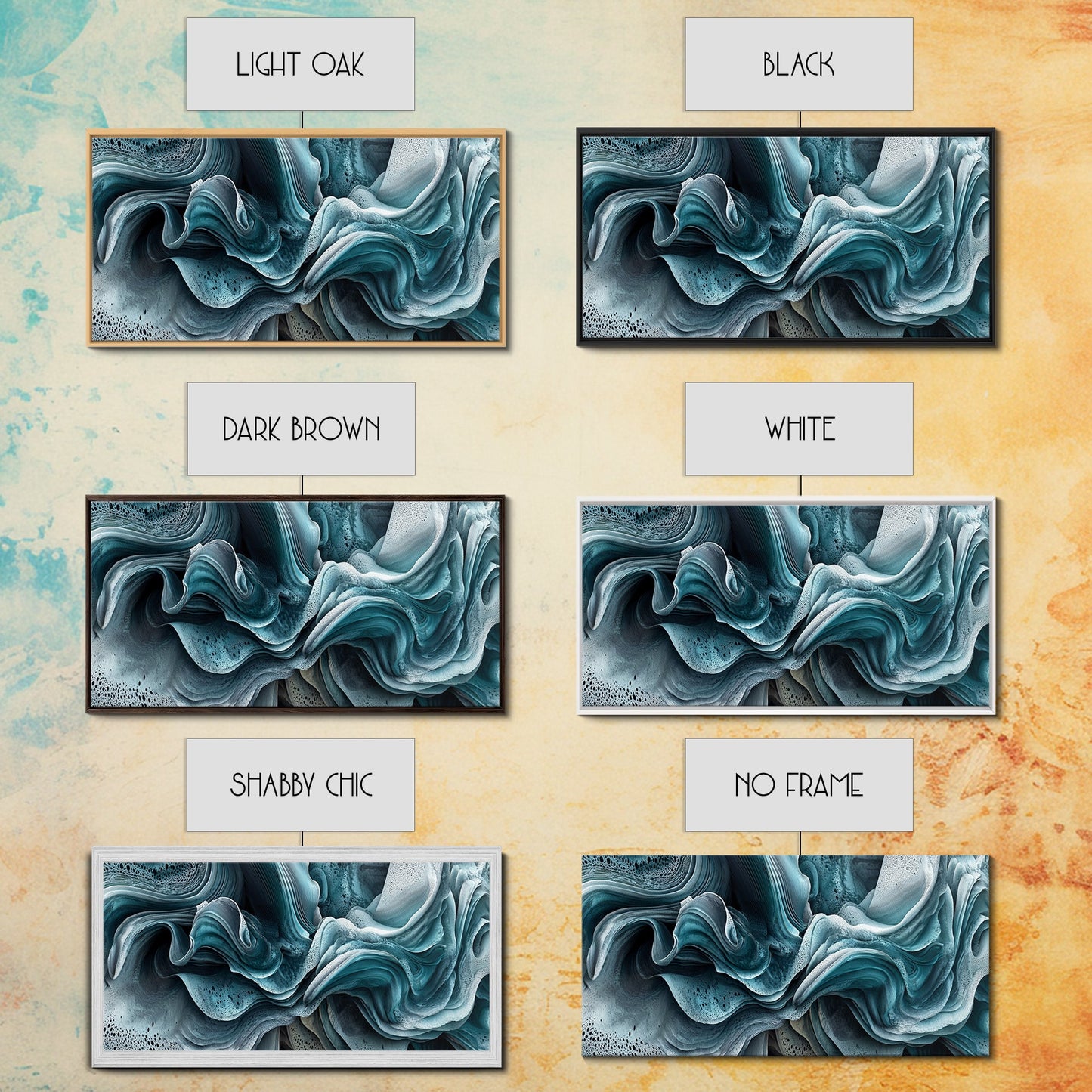 Blue Textured Wave Art Framed Canvas Print, Geometric Wall Art, Abstract Coastal Art, Sage Green Wall Art, Bedroom Art, Vertical Wall Art