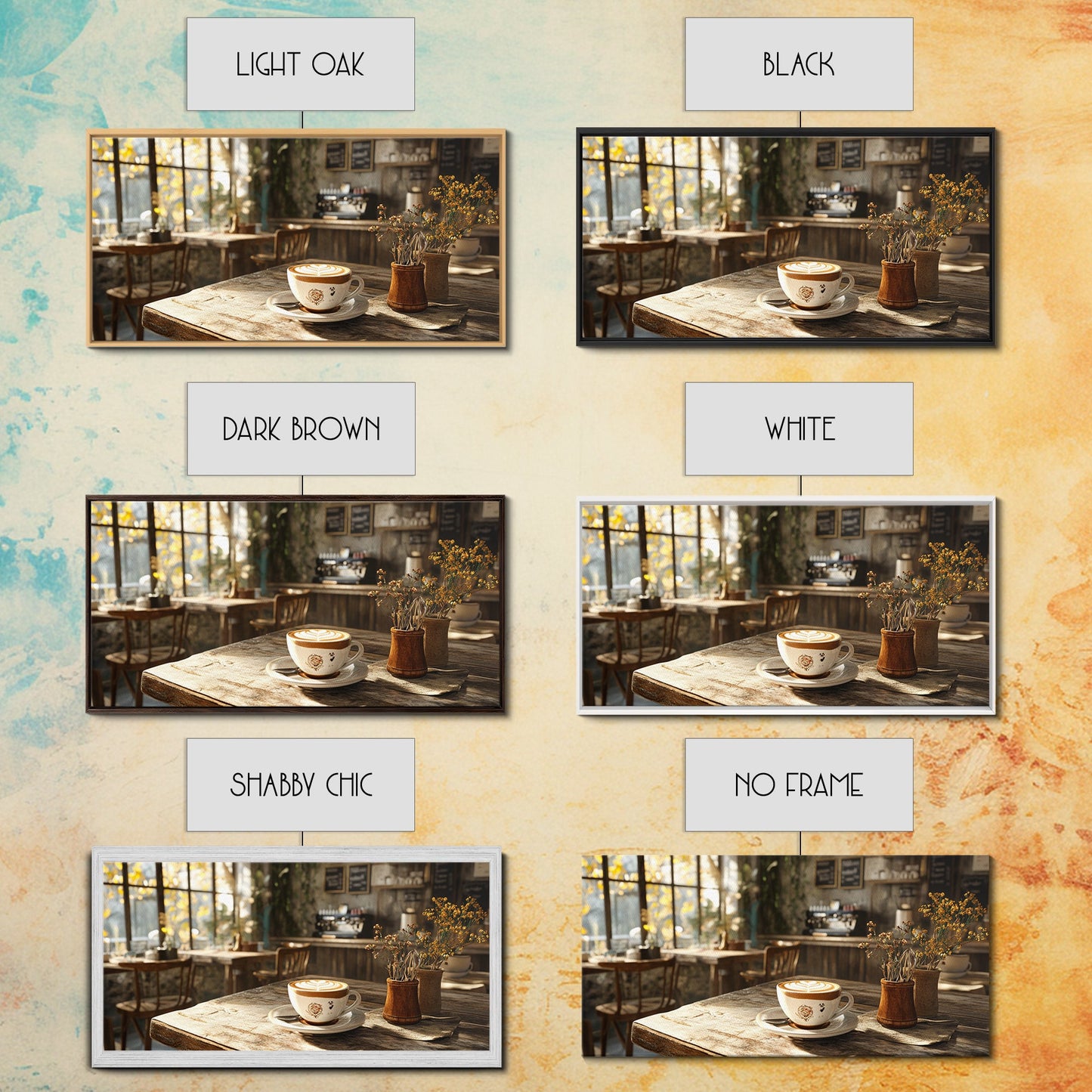 Cozy Cafe Latte Framed Canvas Print - Coffee Wall Art Kitchen Decor - Rustic Farmhouse Style Food Review Art - Gift Idea Her